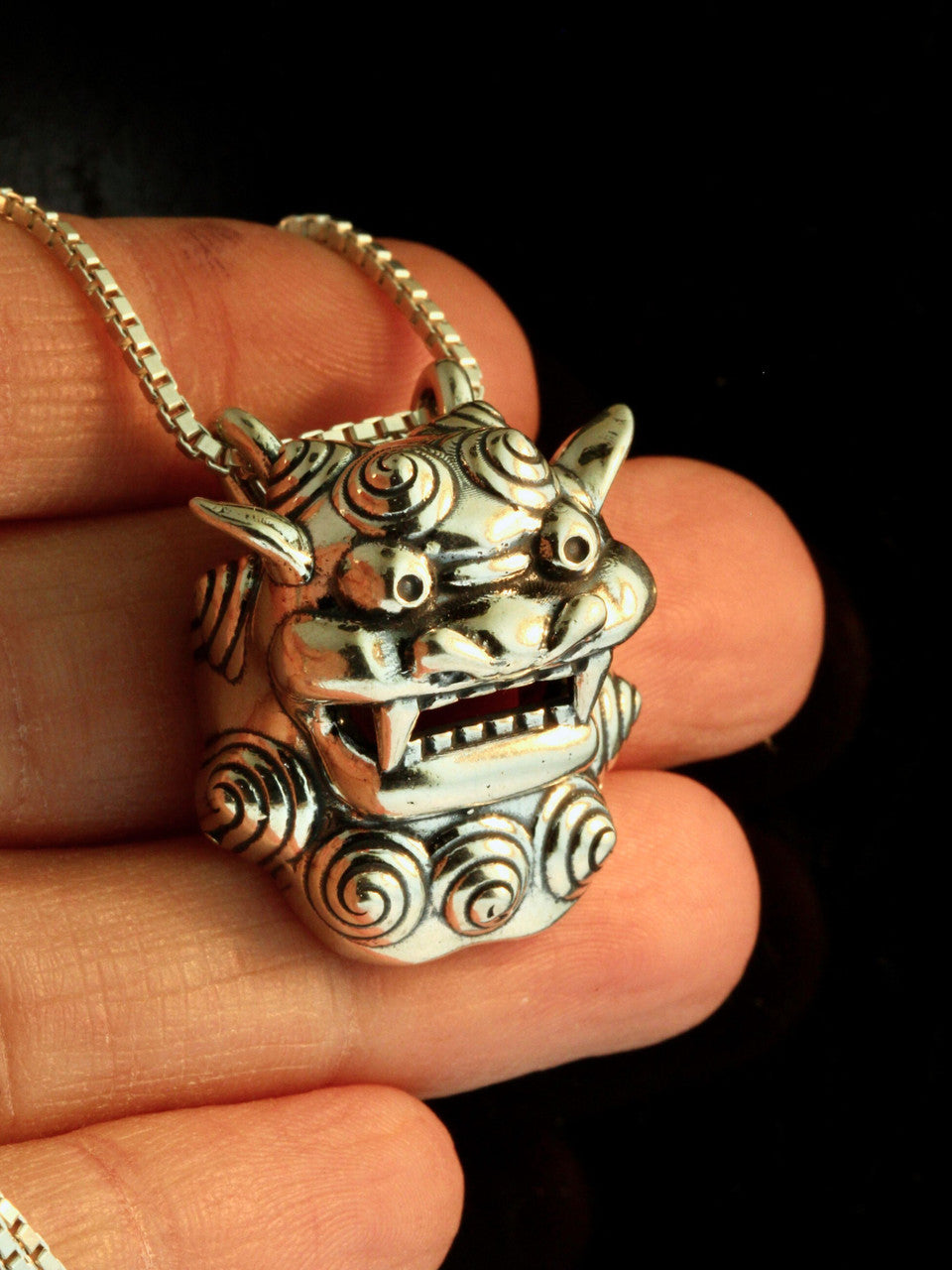 Shisa Guardian Head Pendant - Sterling Silver
