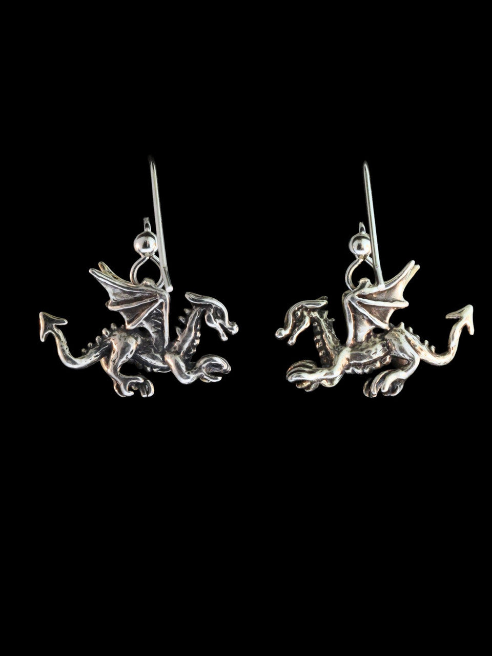 Tiny Welsh Dragon Earrings - Silver