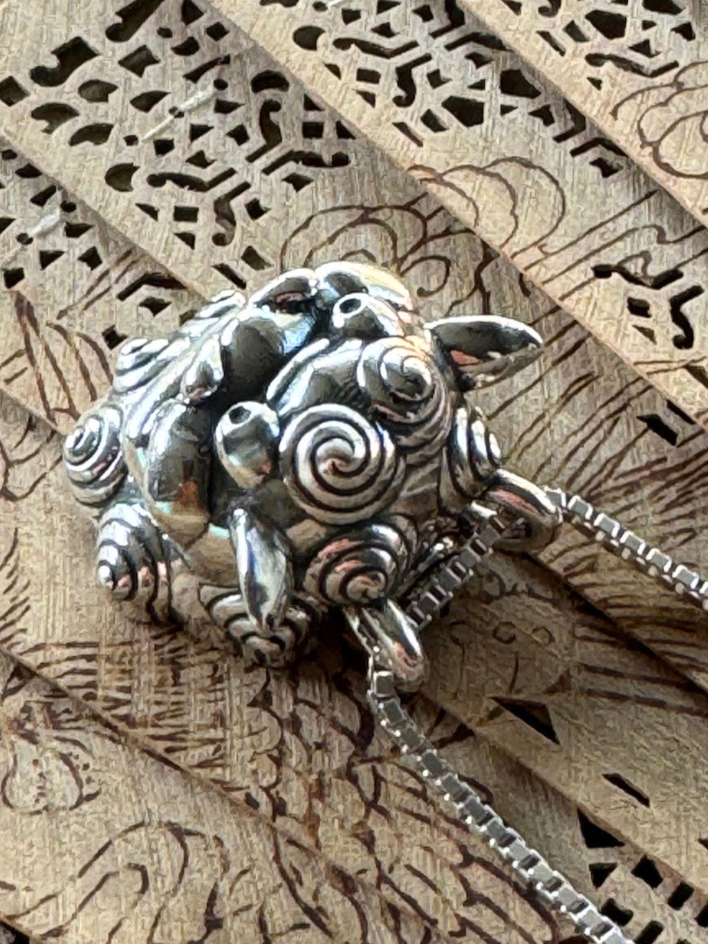 Shisa Foo Dog Lion Head Pendant - Sterling Silver