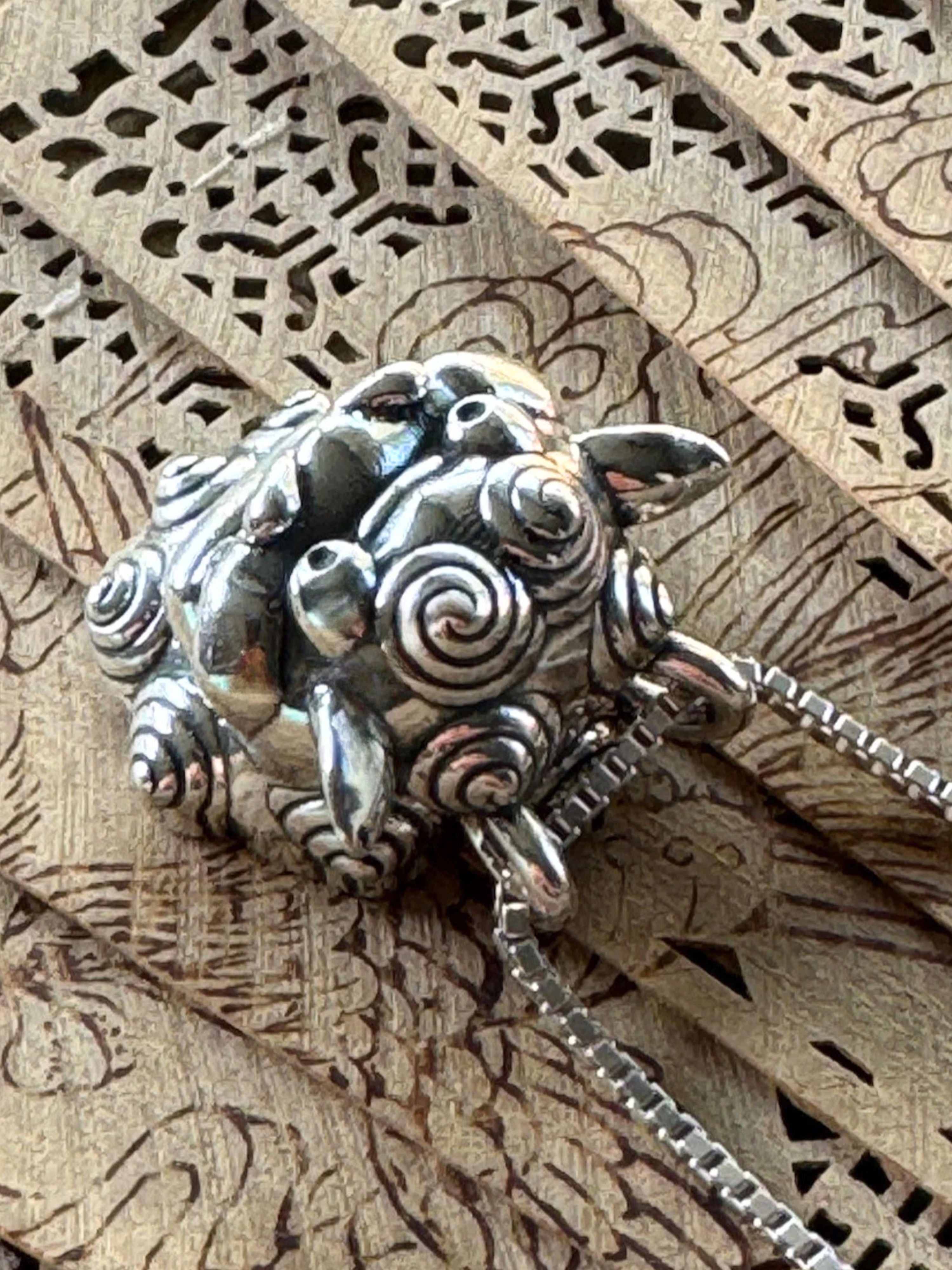 Shisa Foo Dog Lion Head Pendant - Sterling Silver