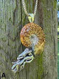 Fossilized Ammonite Nautilus Necklace with Jade Pattern - Sterling Silver