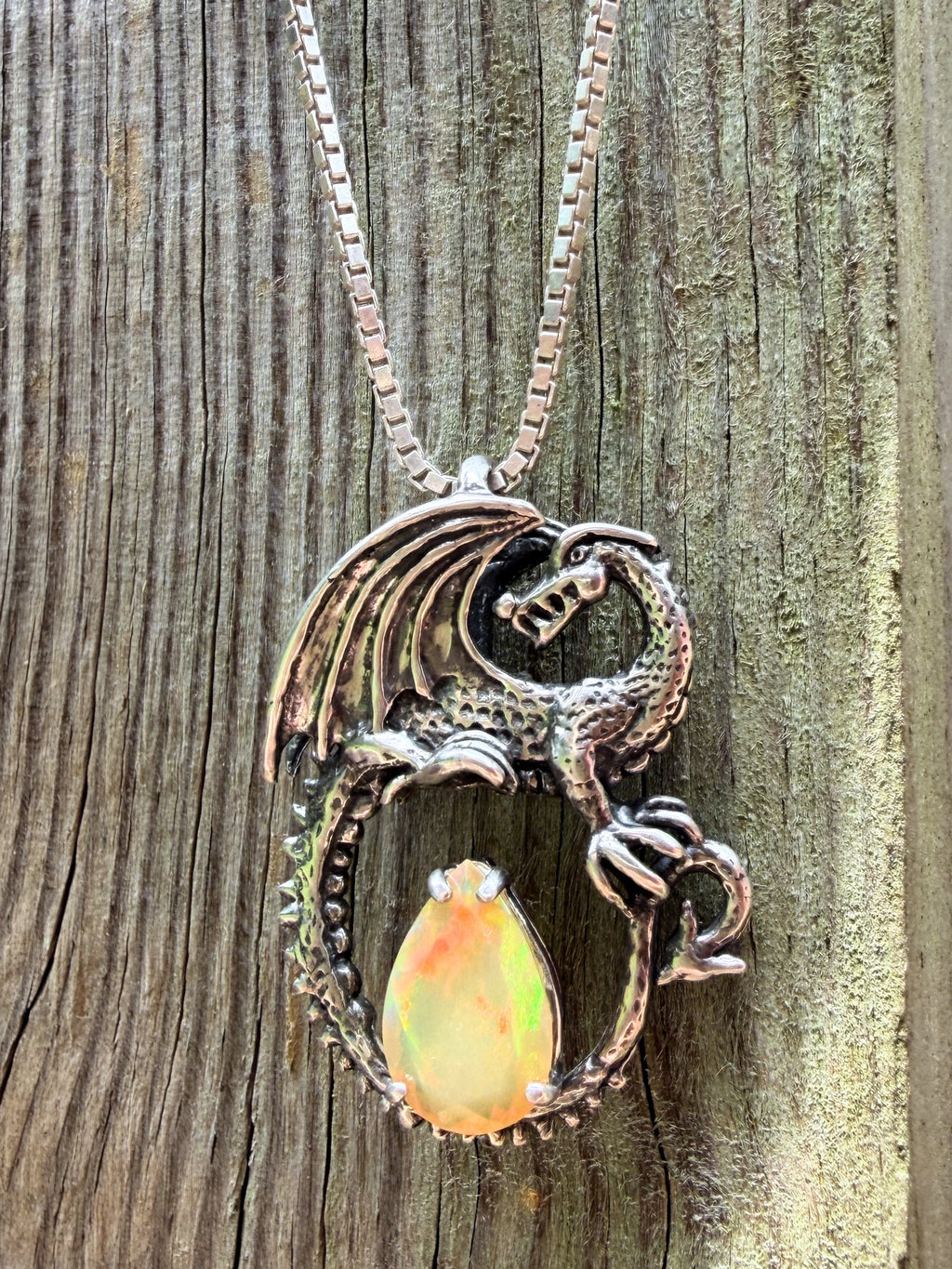 Avalon Dragon Pendant with Ethiopian Fire Opal - Sterling Silver