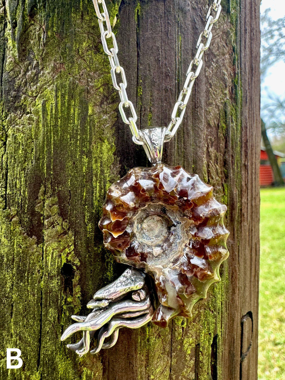 Spiky Fossilized Ammonite Nautilus Pendant