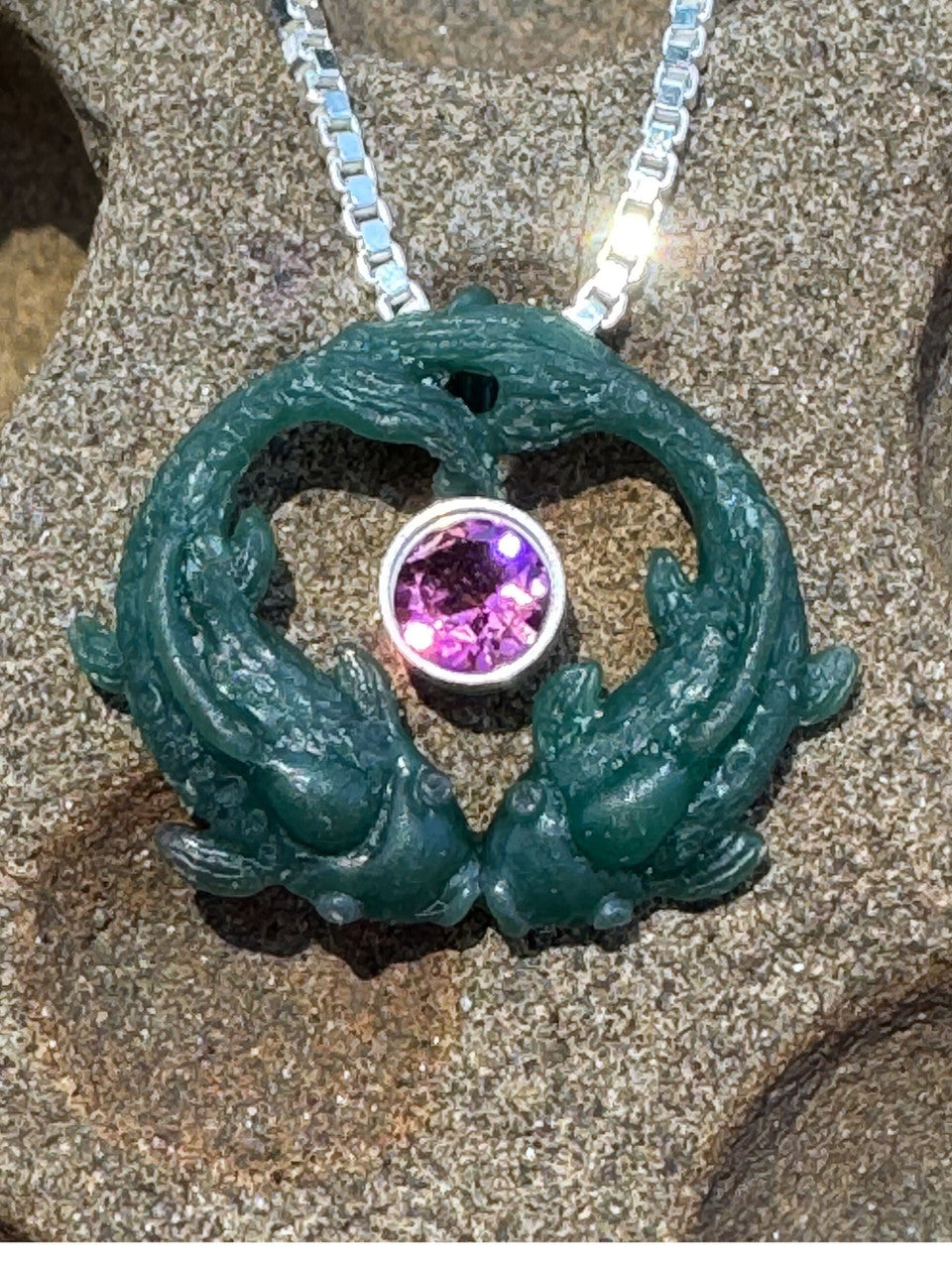 Koi Love Charm with 4mm pink tourmaline gemstone - Wax Original.