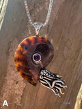 A - Fossilized Ammonite Nautilus Necklace with Amethyst