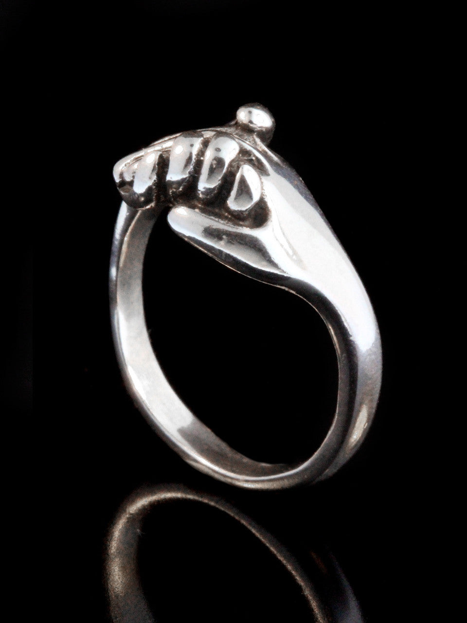 Hands Clasping Ring - Silver