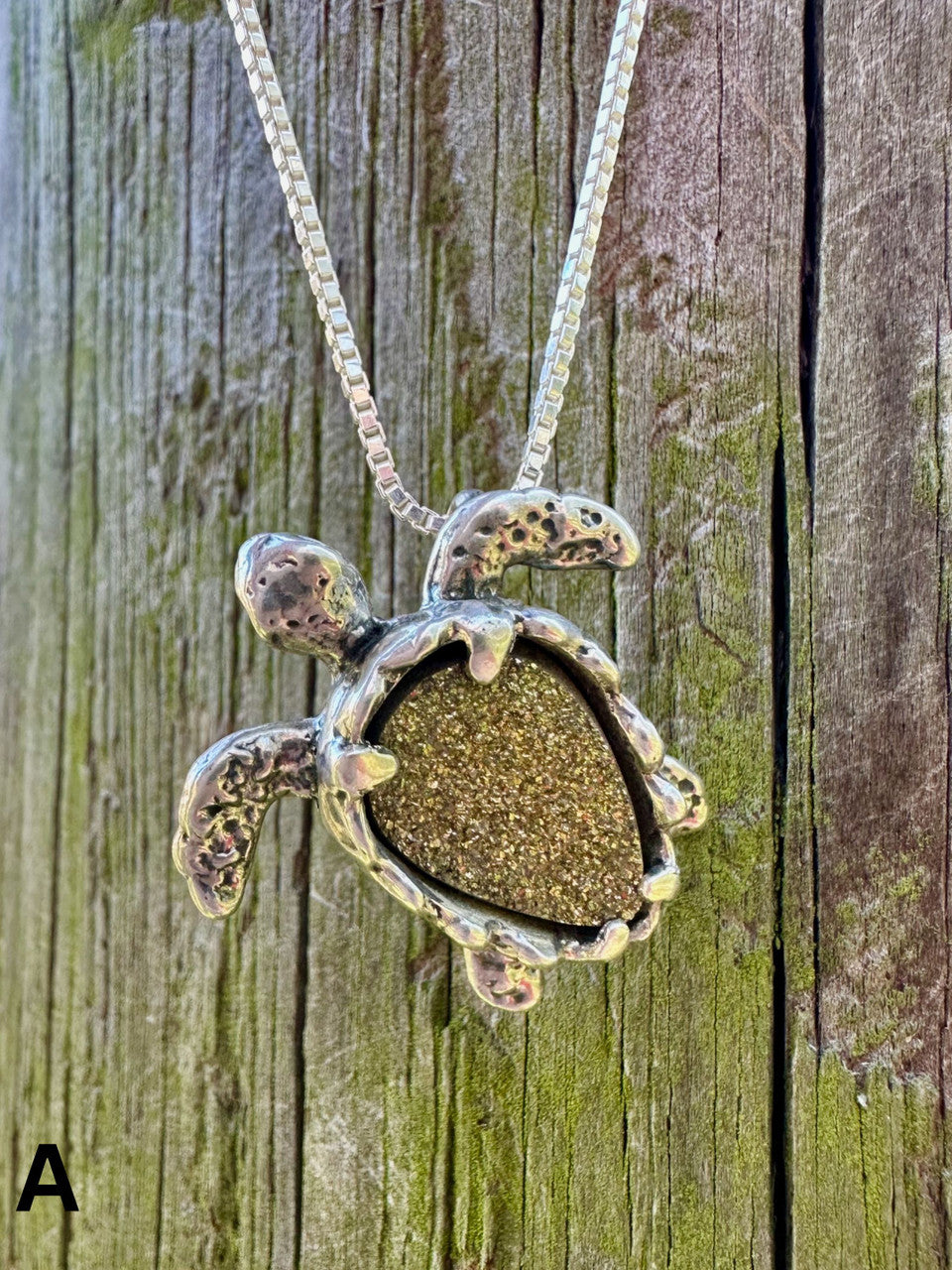 Sea Turtle Option A - Set with Druzy Quartz