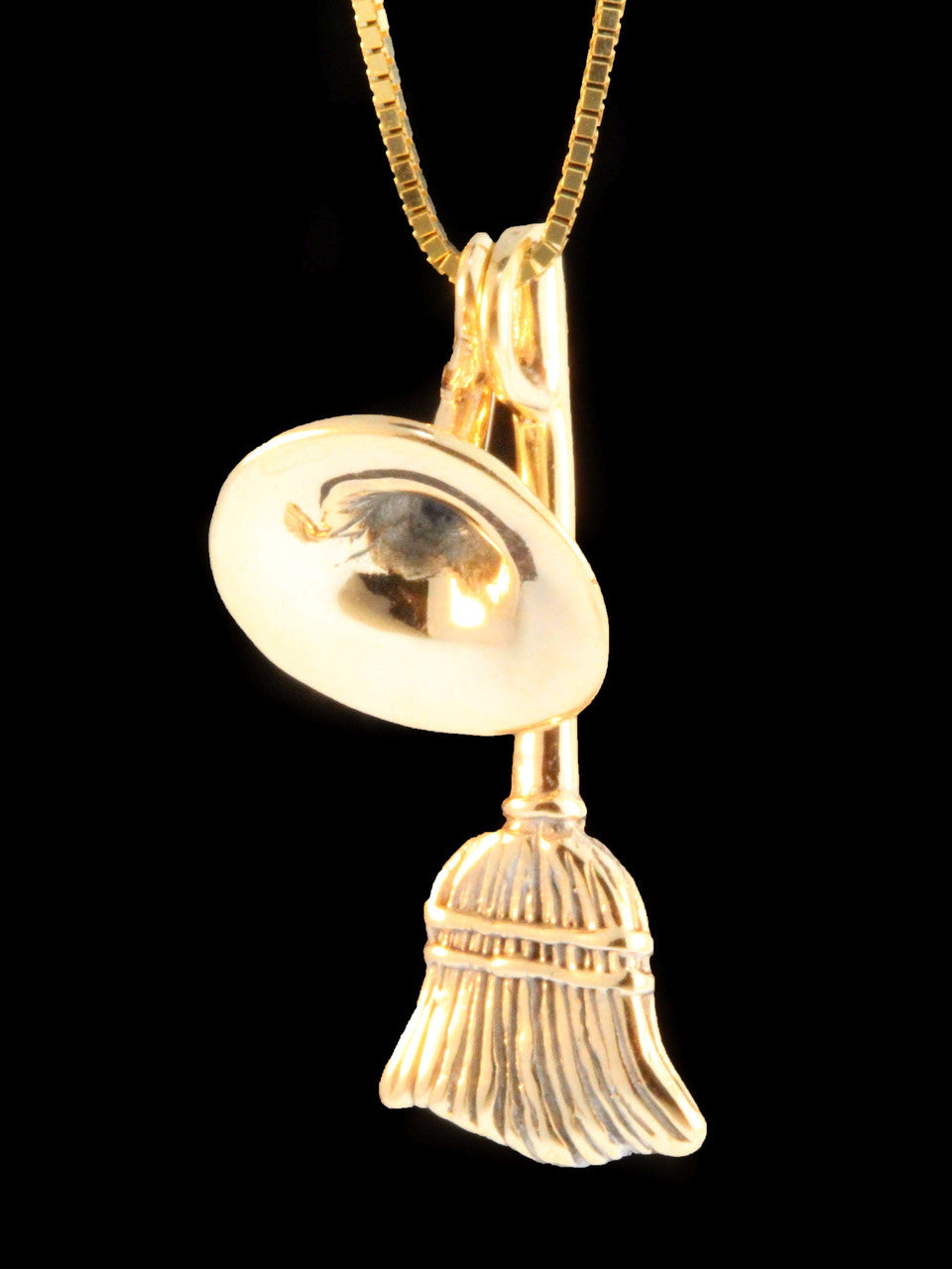 14k Gold Witch's Hat and Witch's Broom Charm necklace
