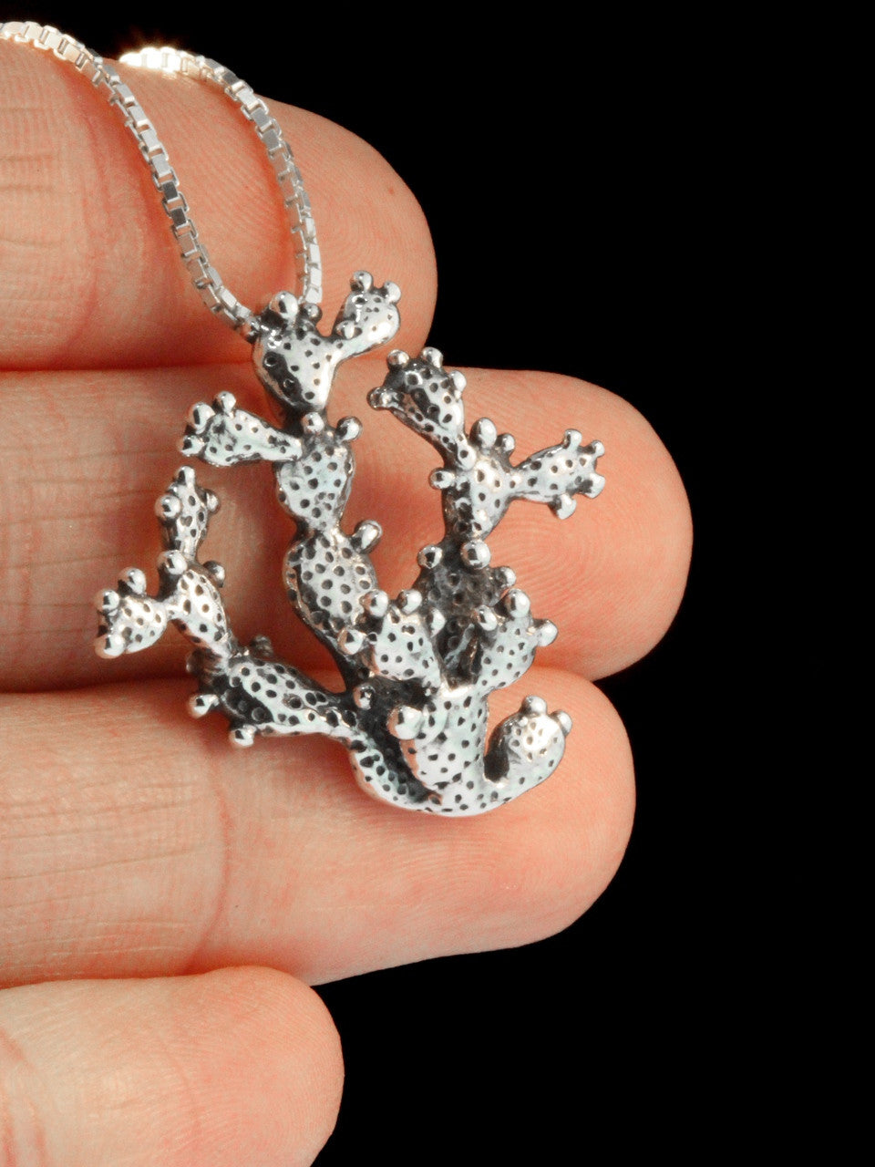 Nopale Cactus Pendant - Silver