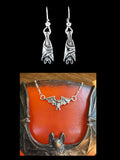 Tiny Flying Bat Pendant and Earring Jewelry Set - Sterling Silver