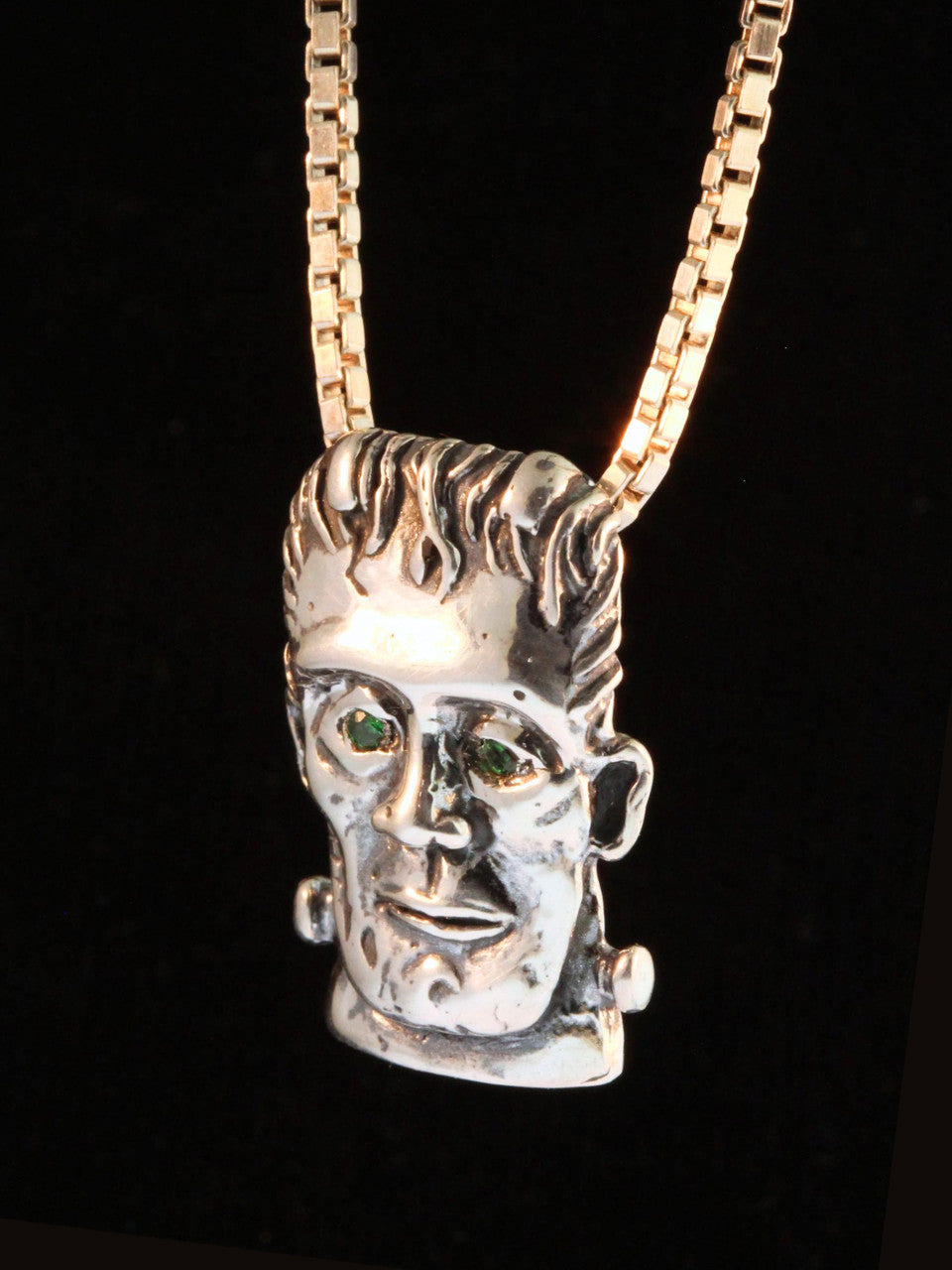 Frankenstein Pendant with Tsavorite Eyes - Silver