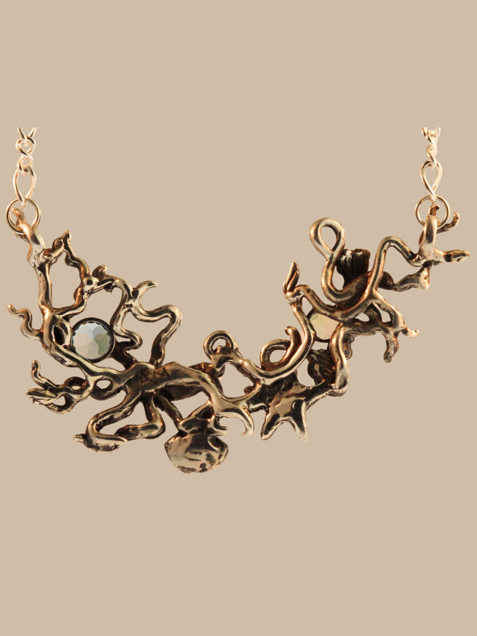 Poseidon's Gift with Blue Topaz and Moonstone  - Octopus And Sea Star Neckpiece - Sterling Silver