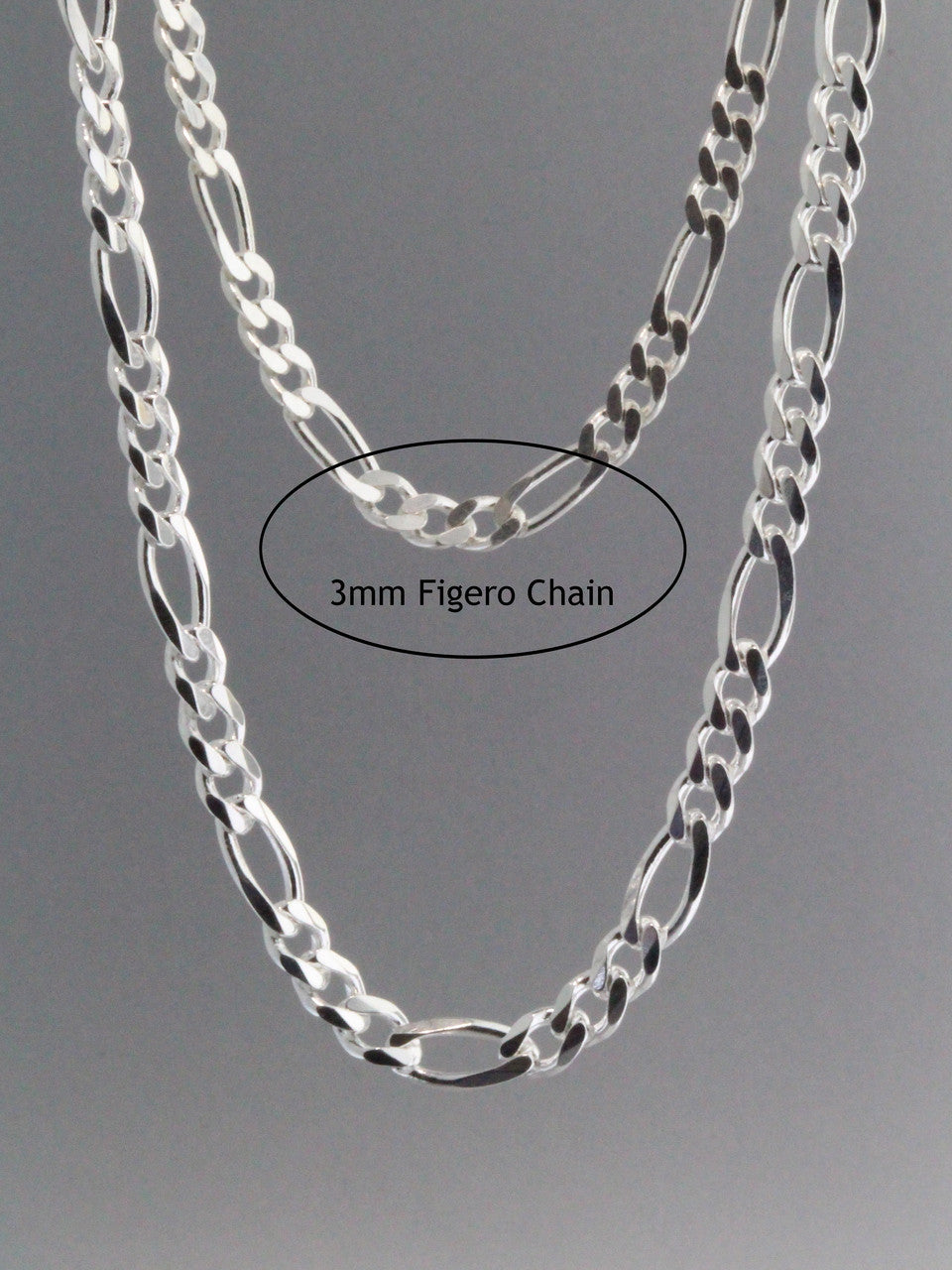 Figero Chain 3mm  Sterling Silver