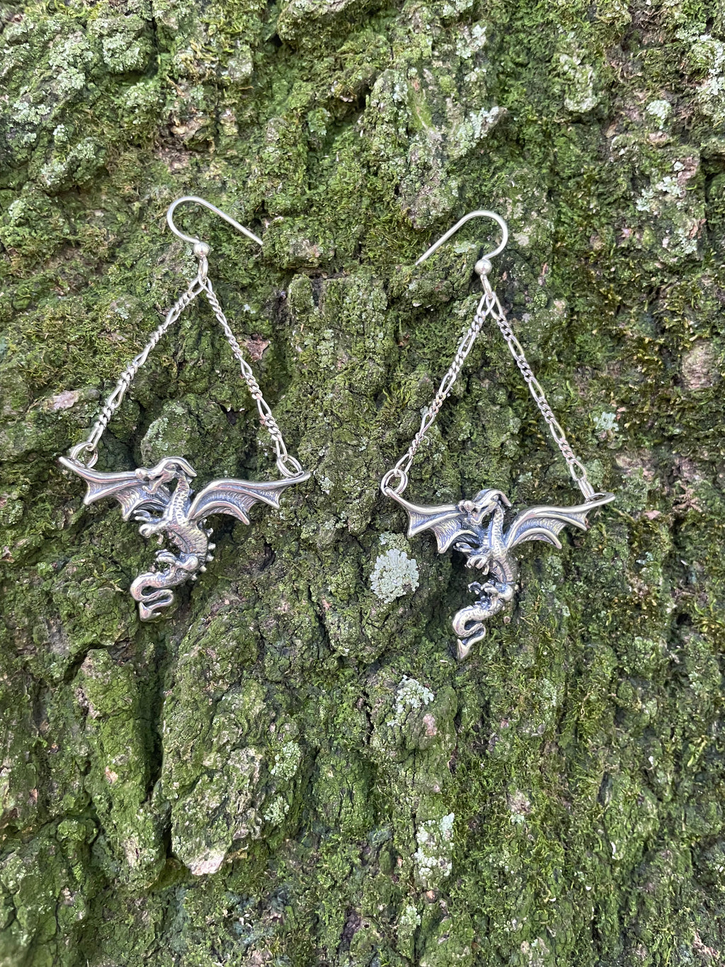 Dragon in Flight Earrings - Sterling Silver