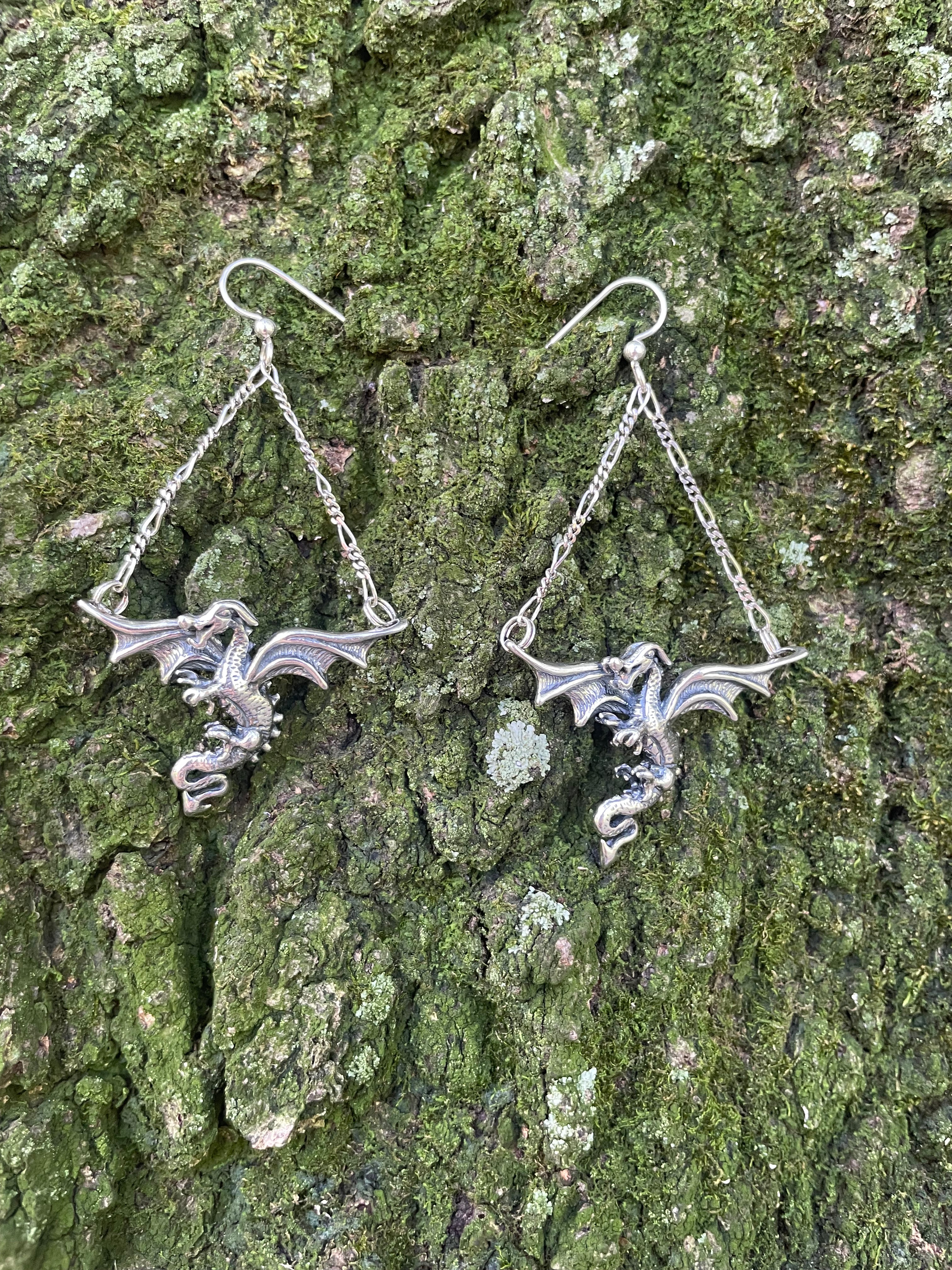 Dragon in Flight Earrings - Sterling Silver