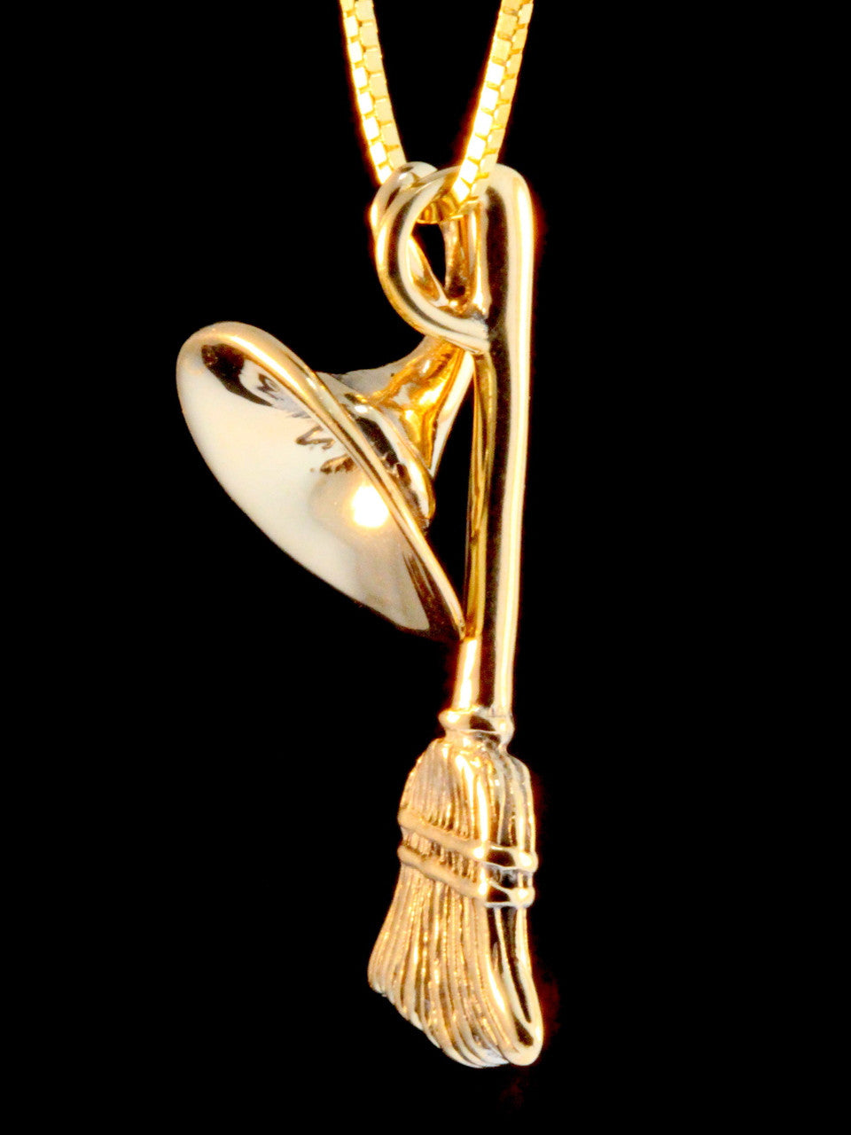 14k Gold Witch's Hat and Witch's Broom Charm necklace