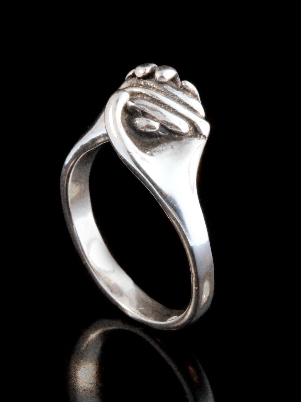 Hands Clasping Ring - Silver