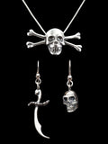Skull and Crossbones Pendant and Skull Earrings Jewelry Set - Silver