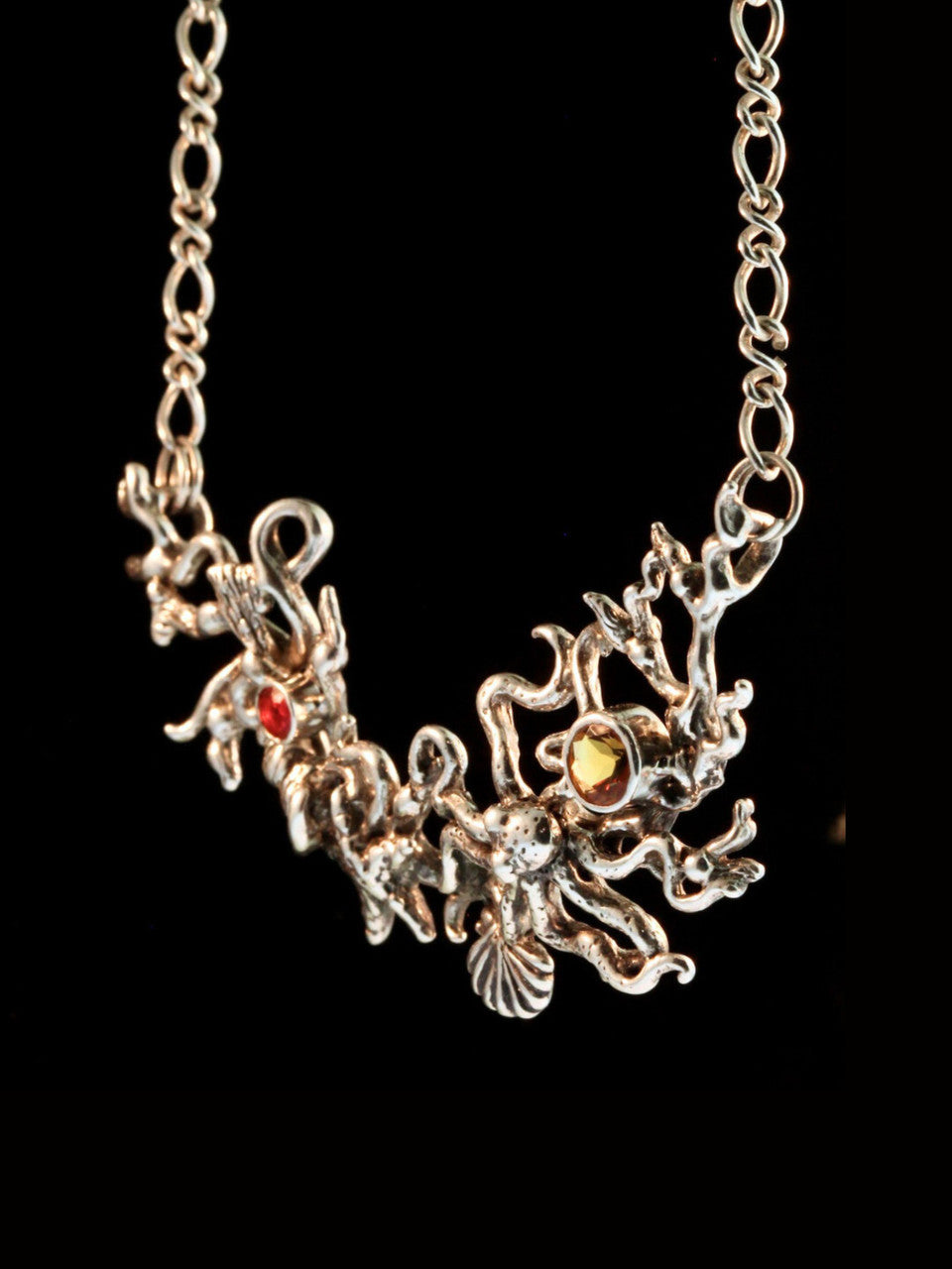 Poseidon's Gift with Gemstones - Octopus And Sea Star Neckpiece - Silver