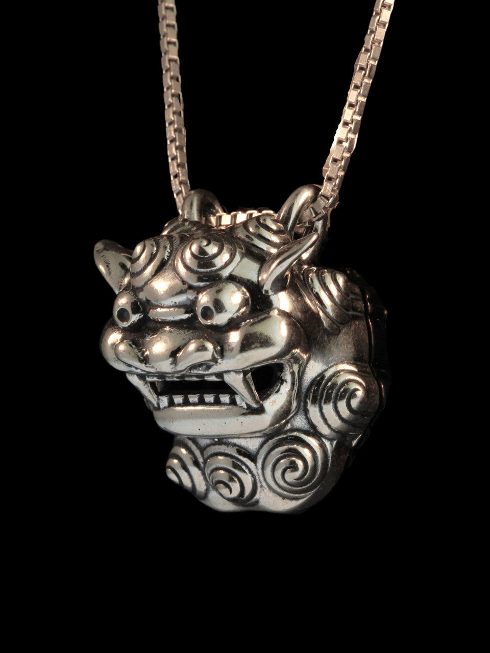 Shisa Guardian Head Pendant - Sterling Silver