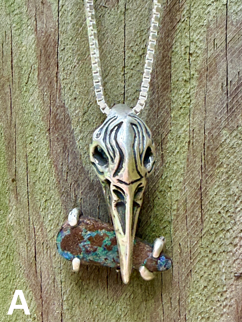 Raven Skull with Boulder Opal - Sterling Silver