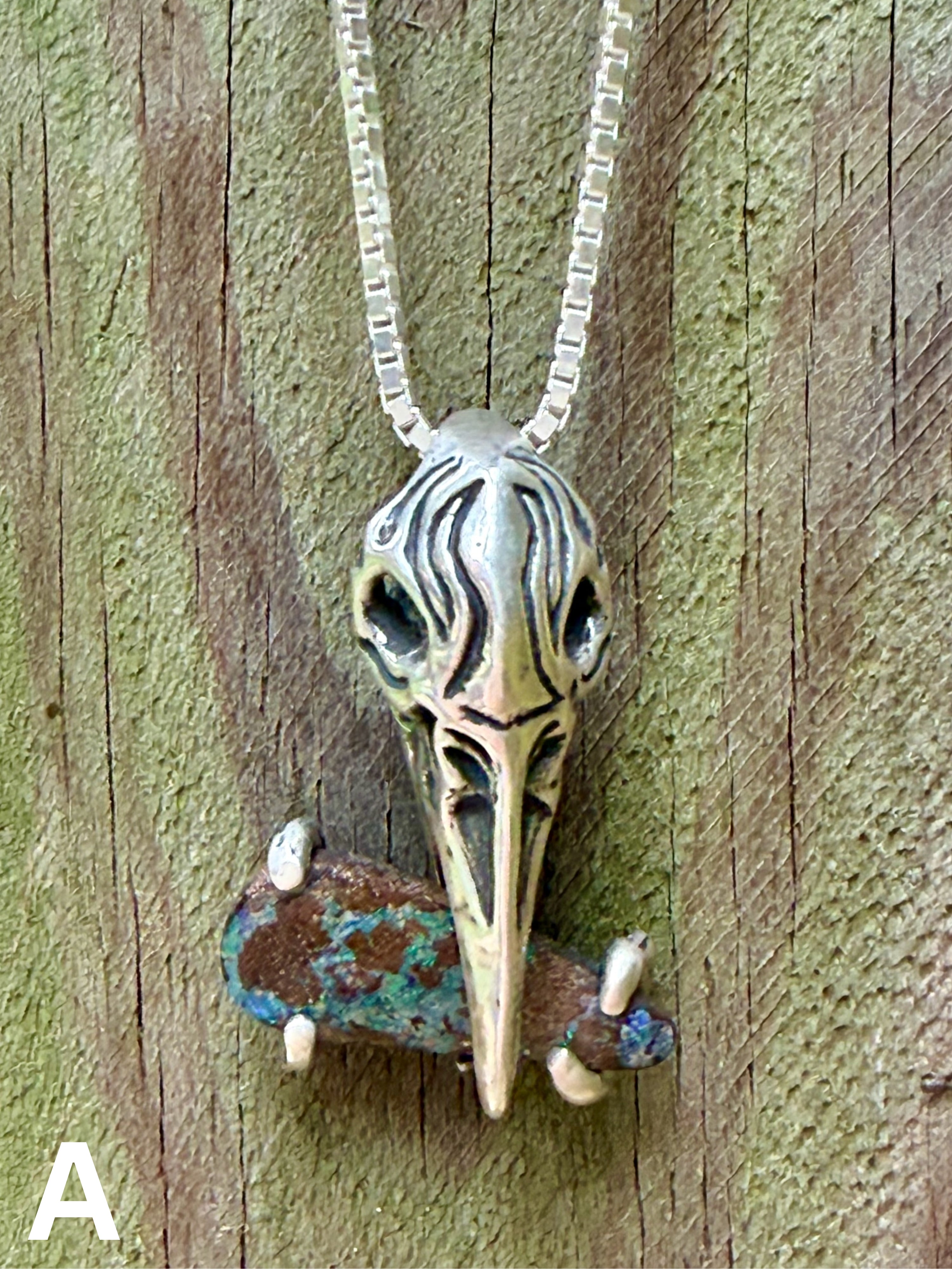 Raven Skull with Boulder Opal - Sterling Silver
