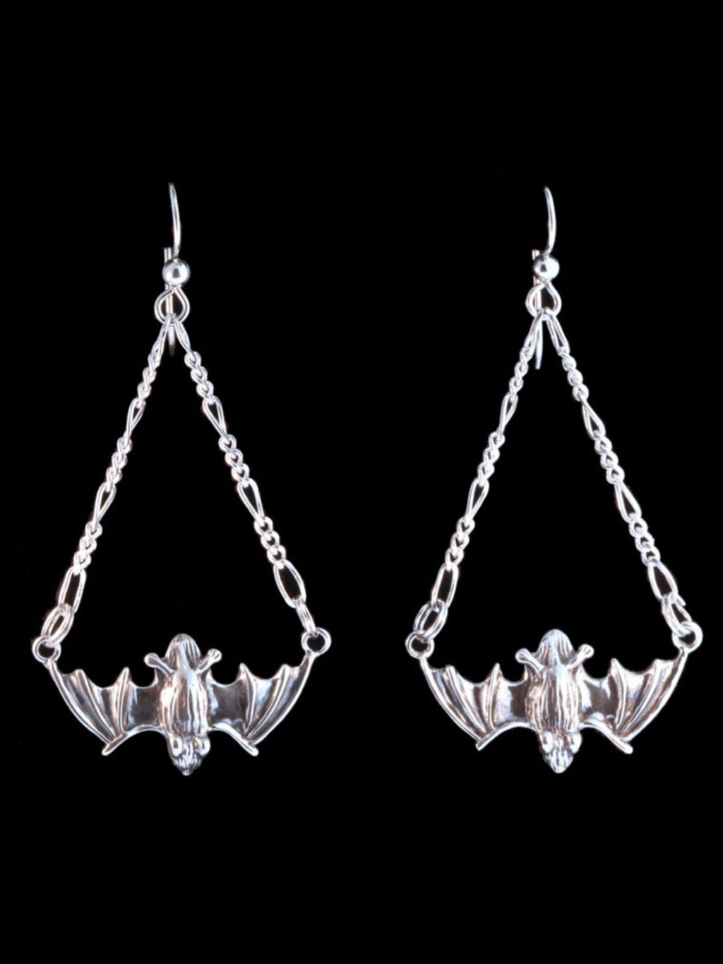 Flying Bat Earrings - Silver