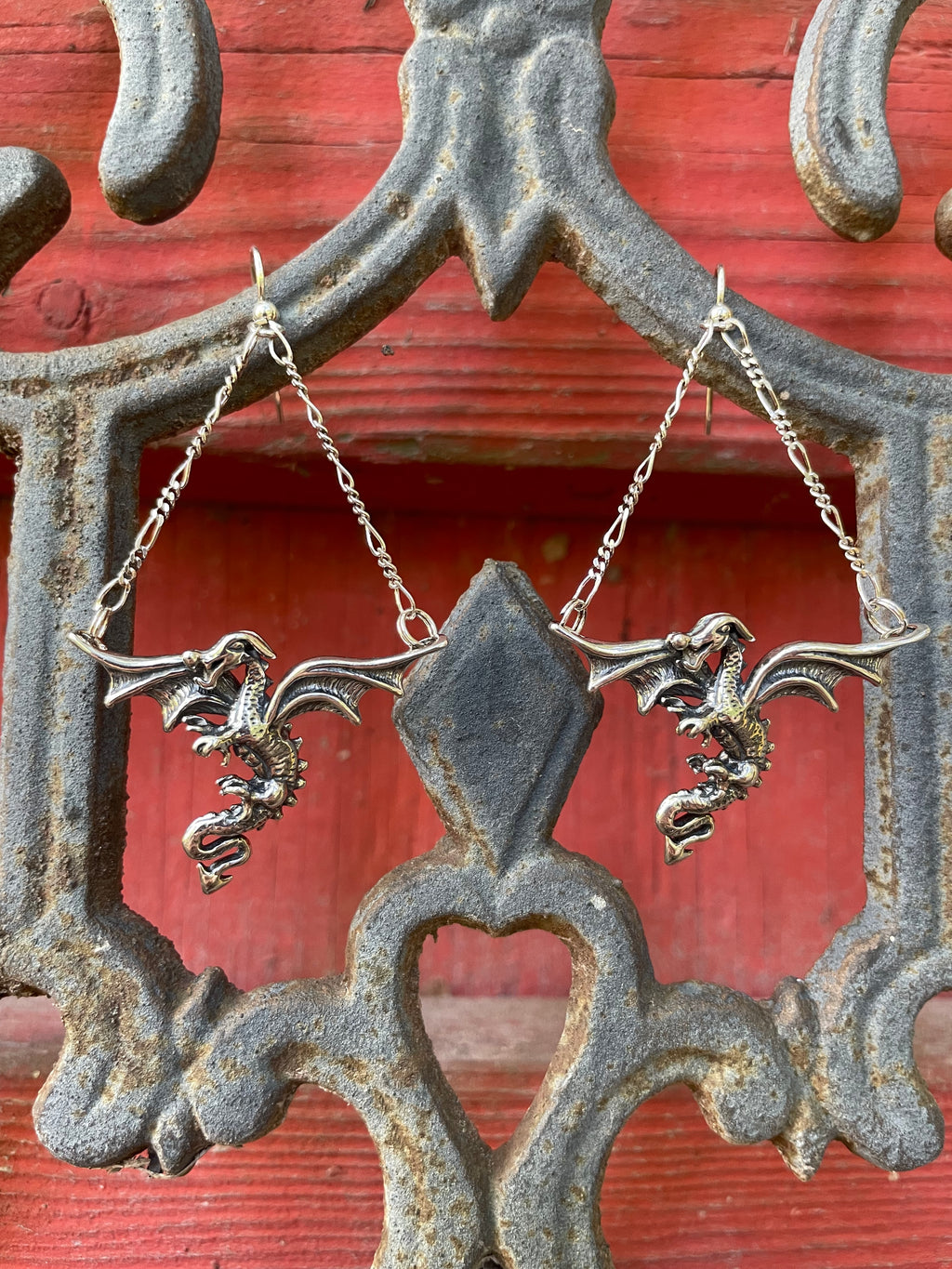 Dragon in Flight Earrings - Sterling Silver