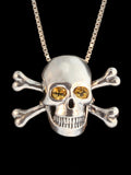 Large Skull and Crossbones Pendant -  Gemstone Eyes - Sterling Silver