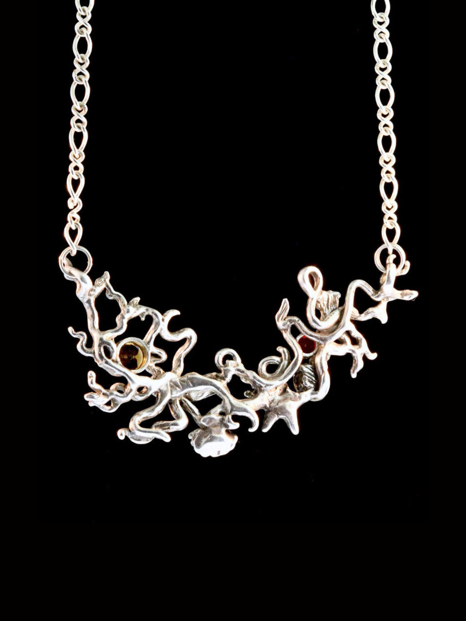 Poseidon's Gift with Gemstones - Octopus And Sea Star Neckpiece - Silver