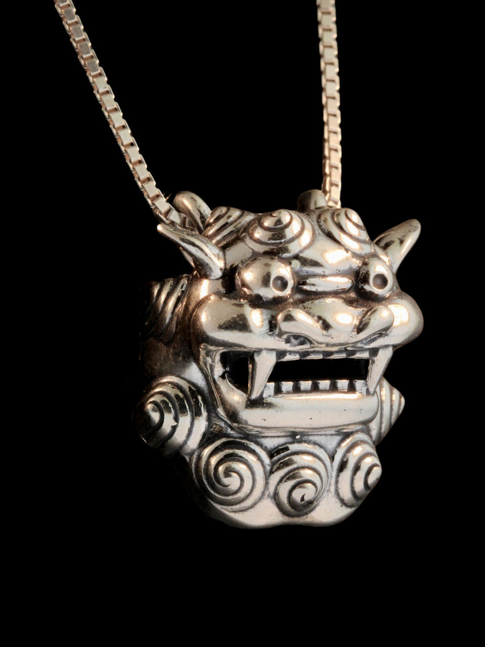 Shisa Guardian Head Pendant - Sterling Silver