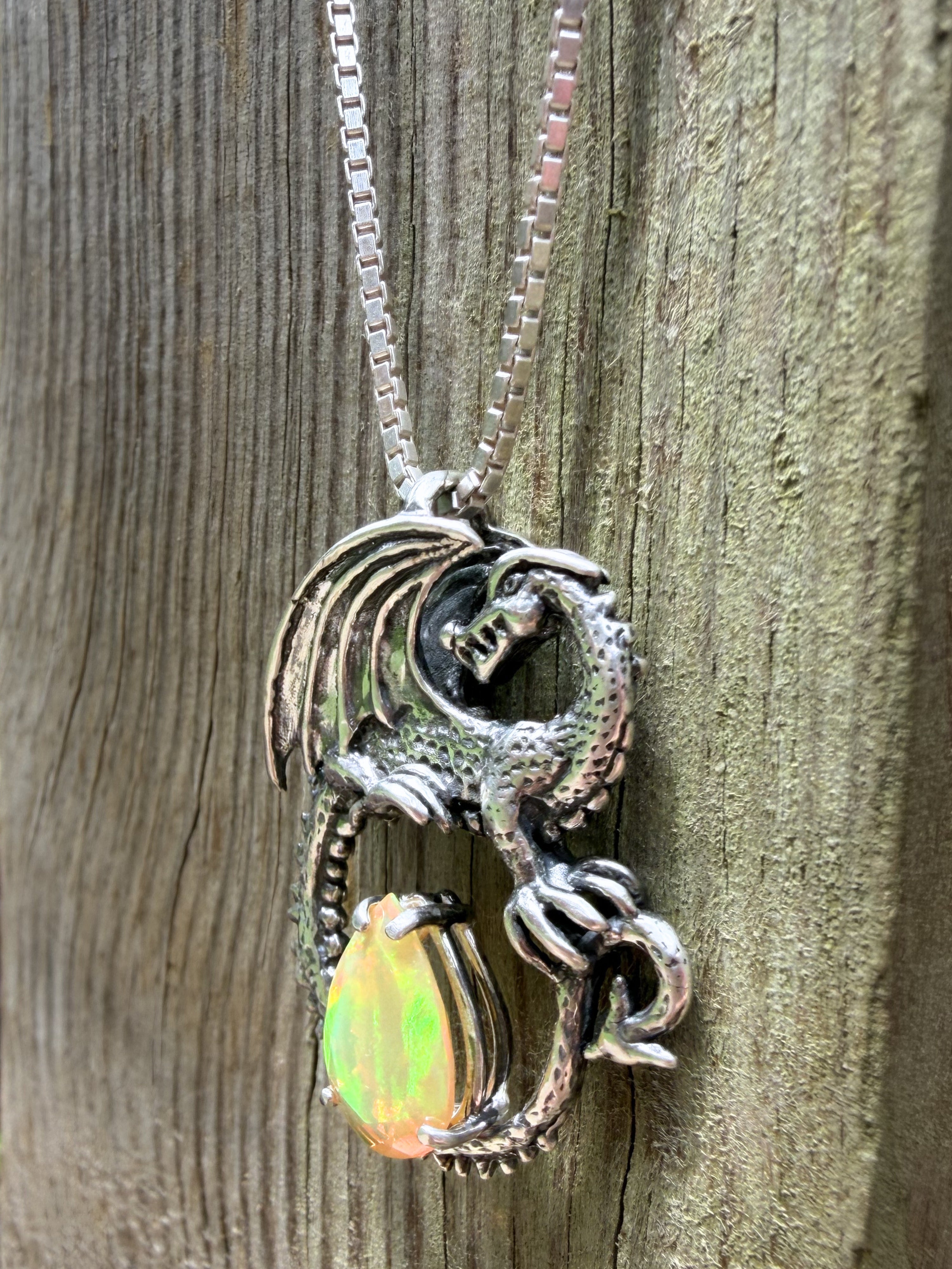 Avalon Dragon Pendant with Ethiopian Fire Opal - Sterling Silver