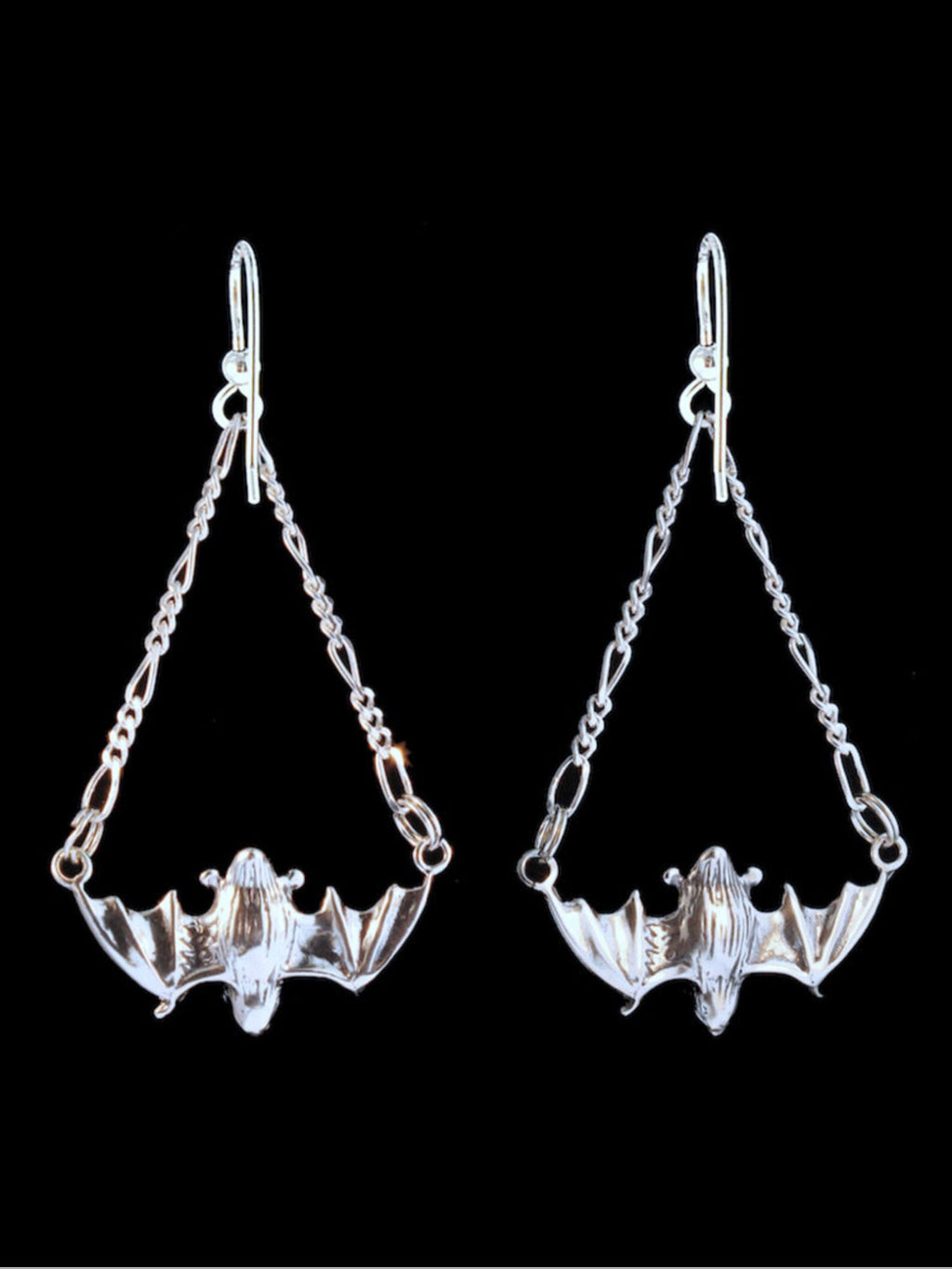 Flying Bat Earrings - Silver
