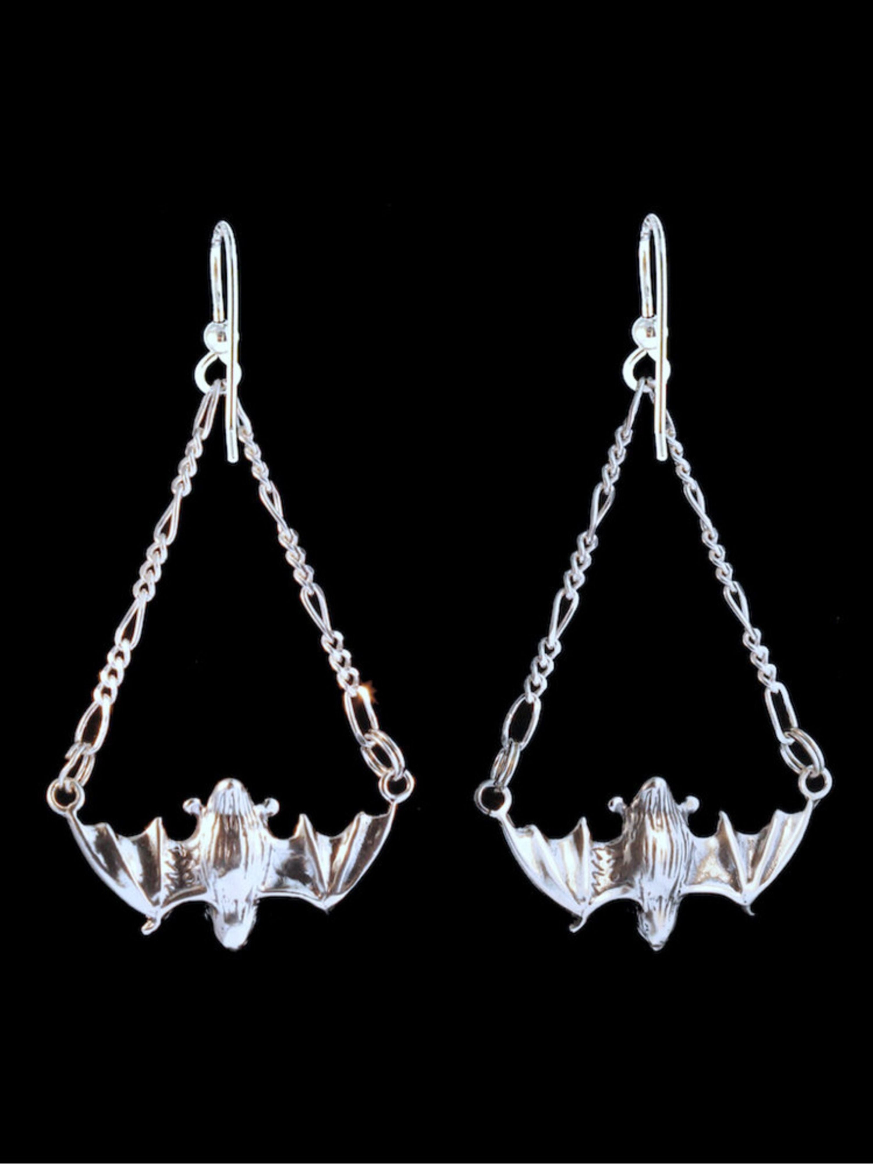 Flying Bat Earrings - Silver