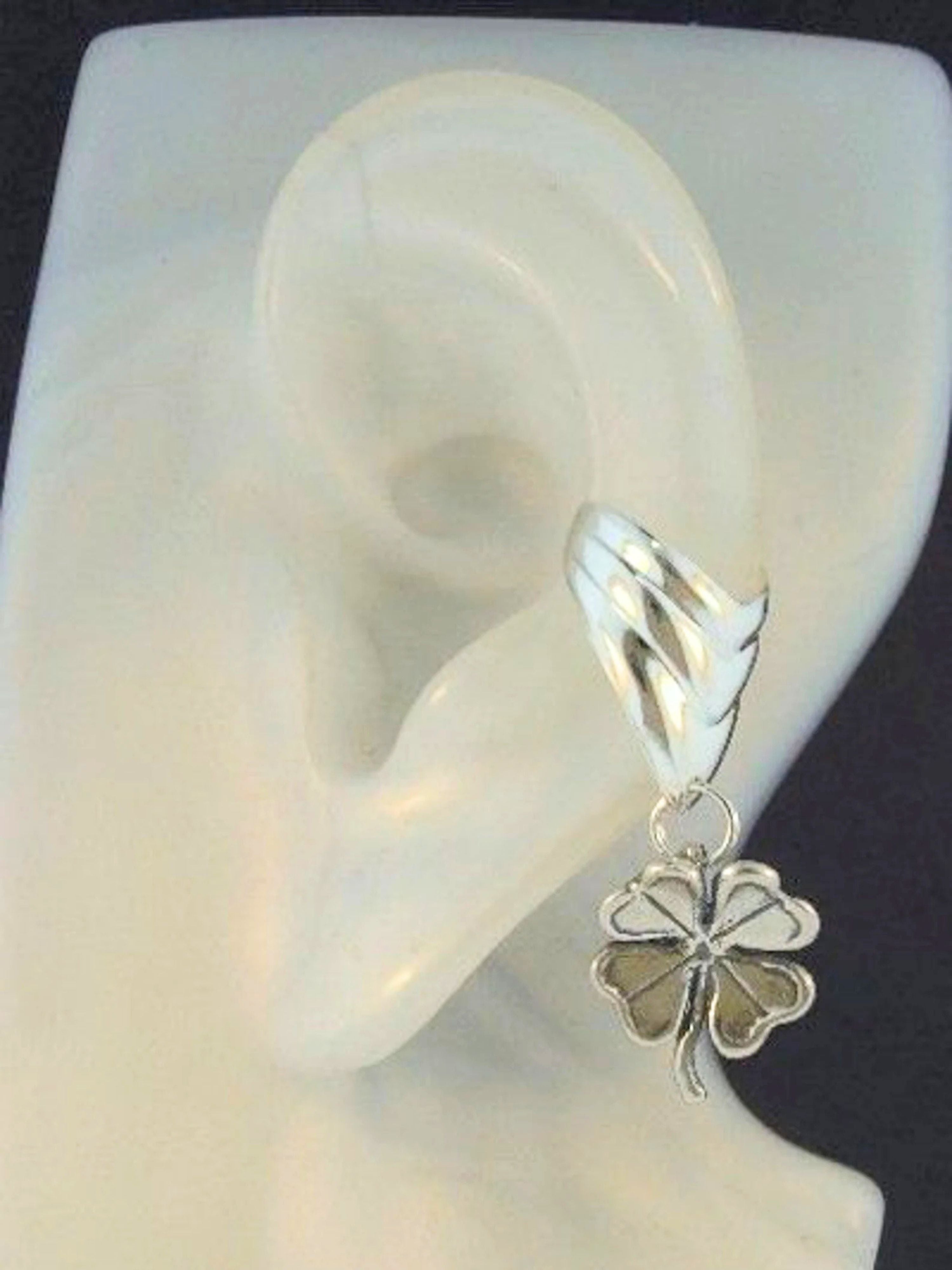 Four Leaf Clover Ear Cuff Chevron - Silver