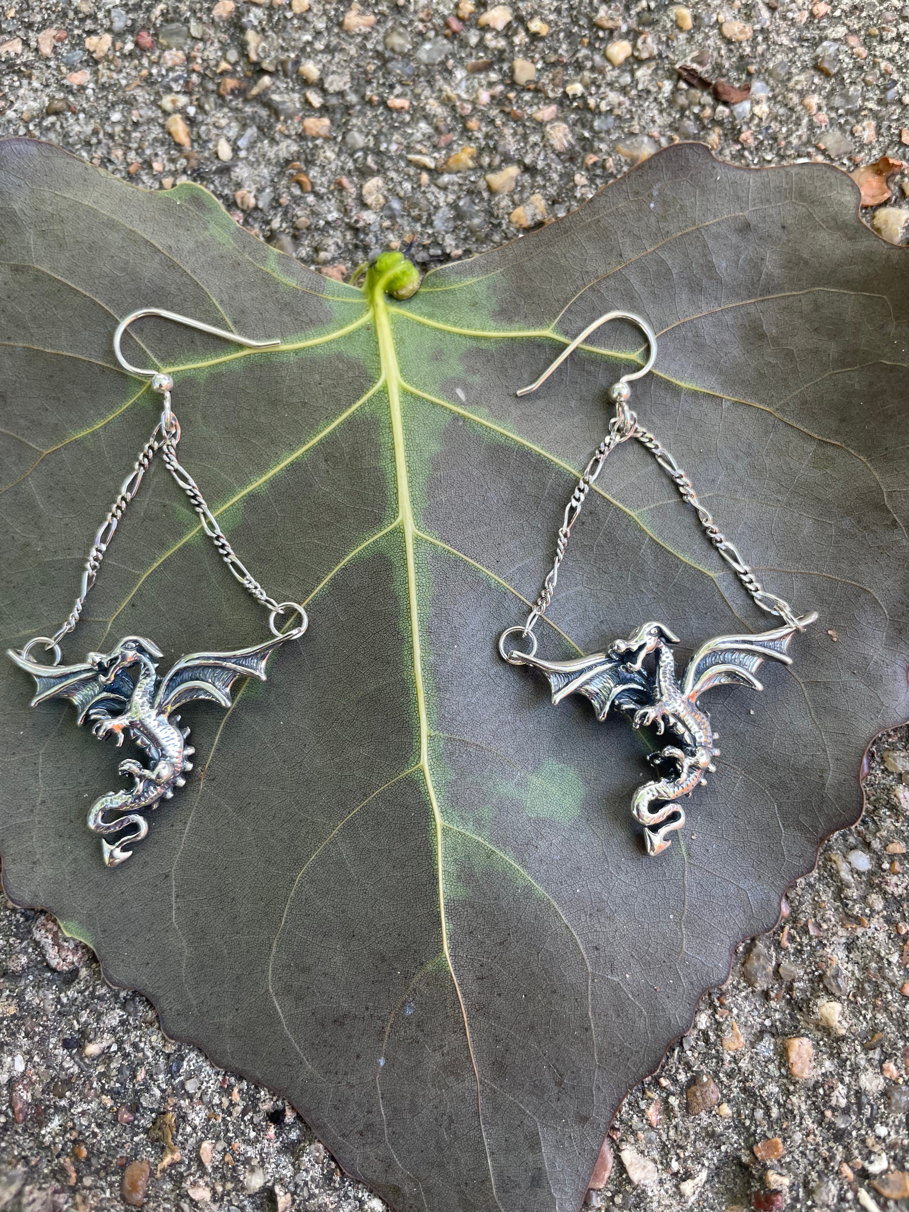 Dragon in Flight Earrings - Sterling Silver