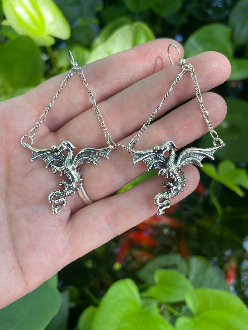 Dragon in Flight Earrings - Sterling Silver