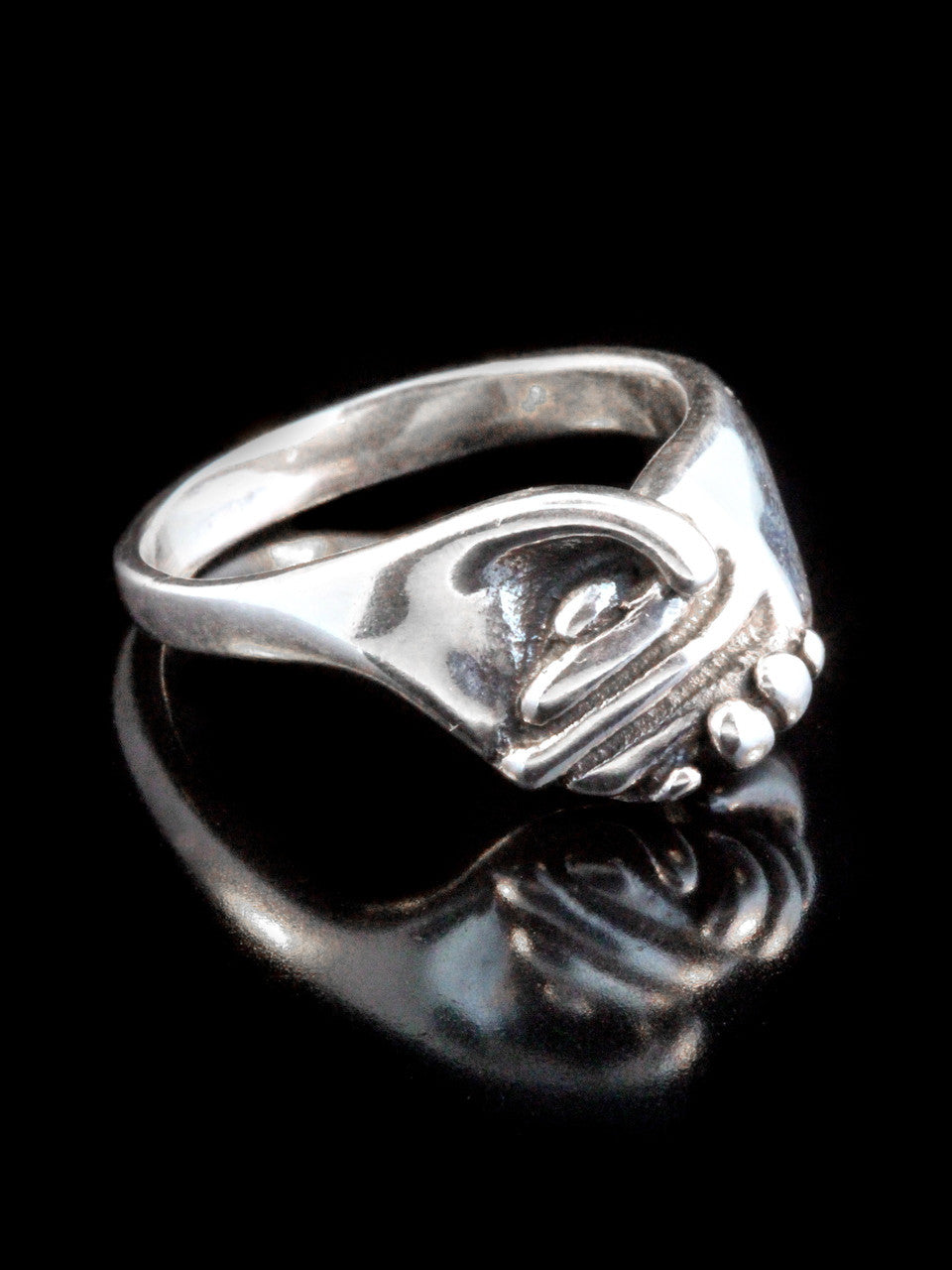 Hands Clasping Ring - Silver