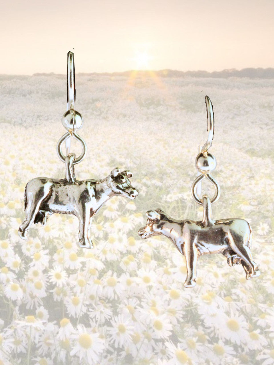 Abducted Cow Charm Earrings  - Sterling Silver