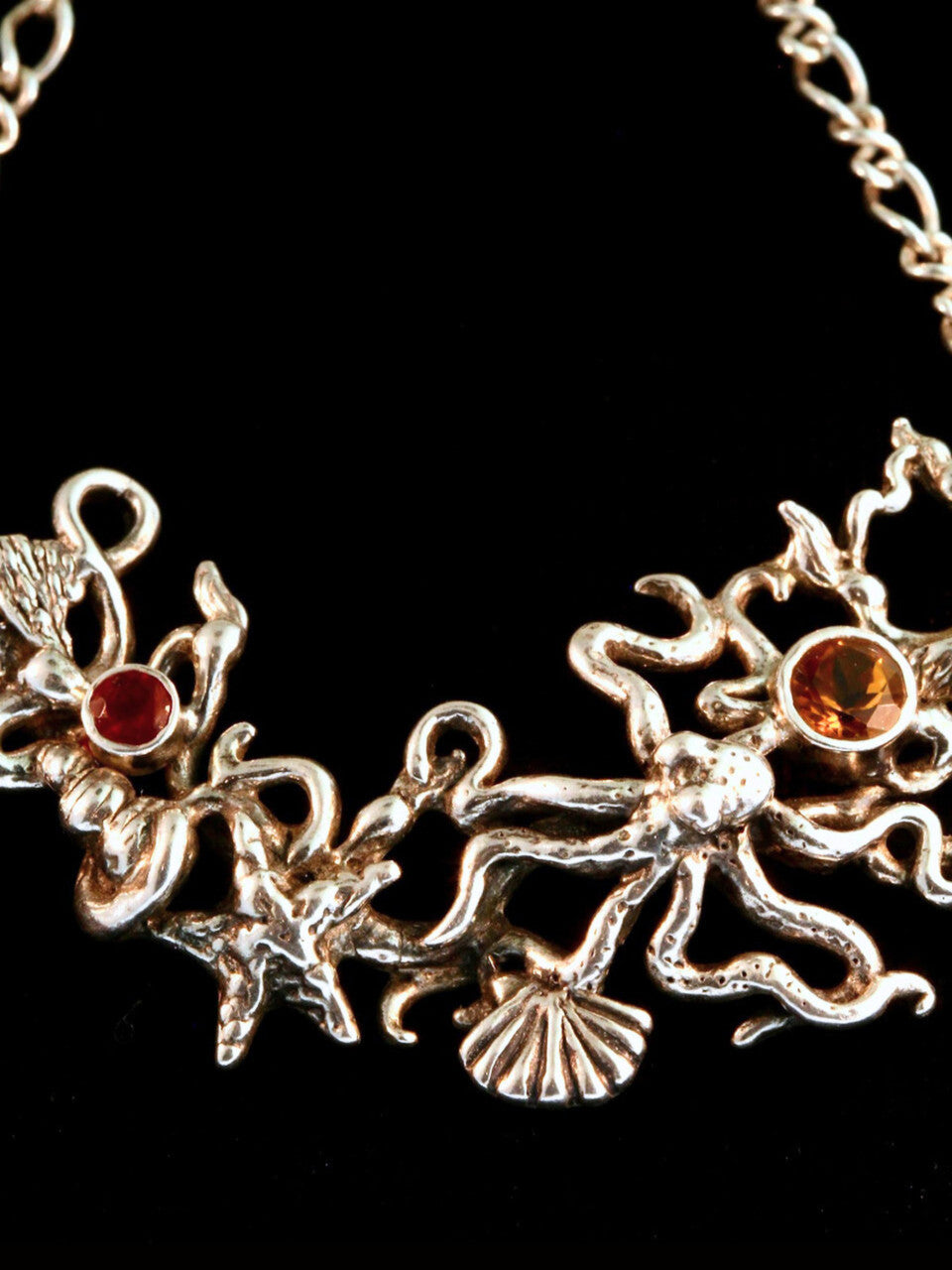 Poseidon's Gift with Gemstones - Octopus And Sea Star Neckpiece - Silver