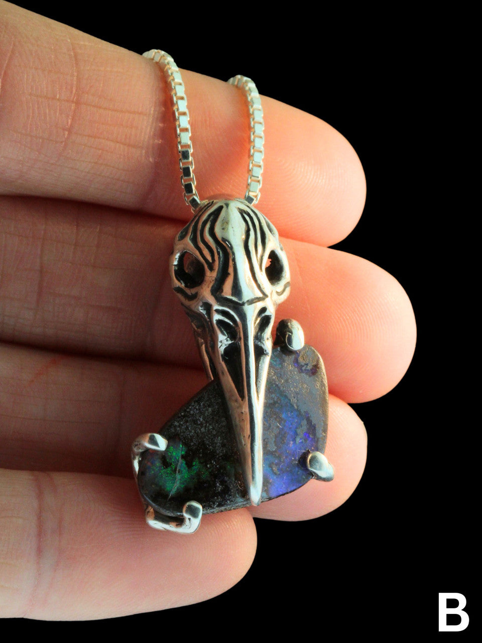 Raven Skull with Australian Boulder Opal - Option B