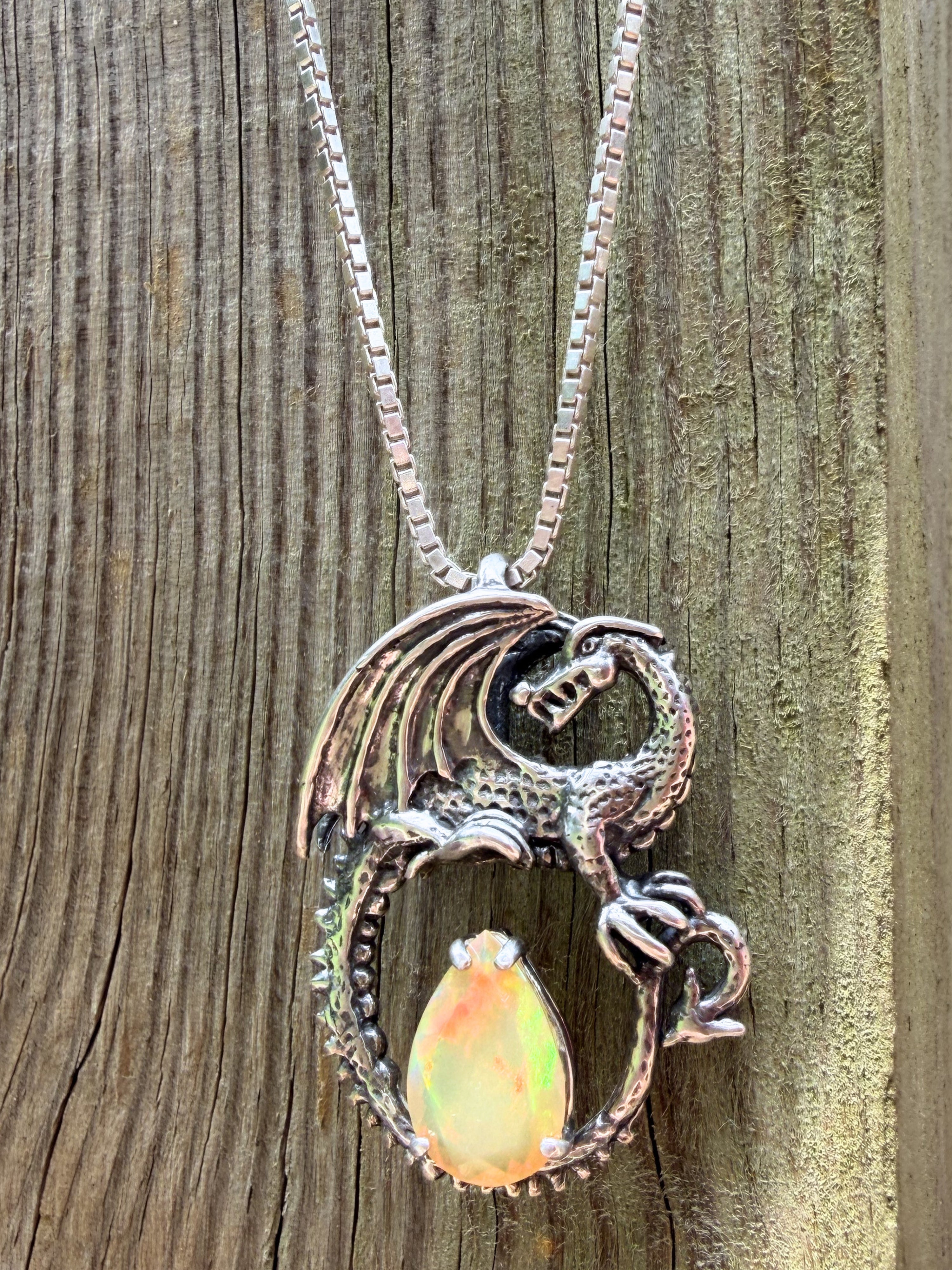 Avalon Dragon Pendant with Ethiopian Fire Opal - Sterling Silver