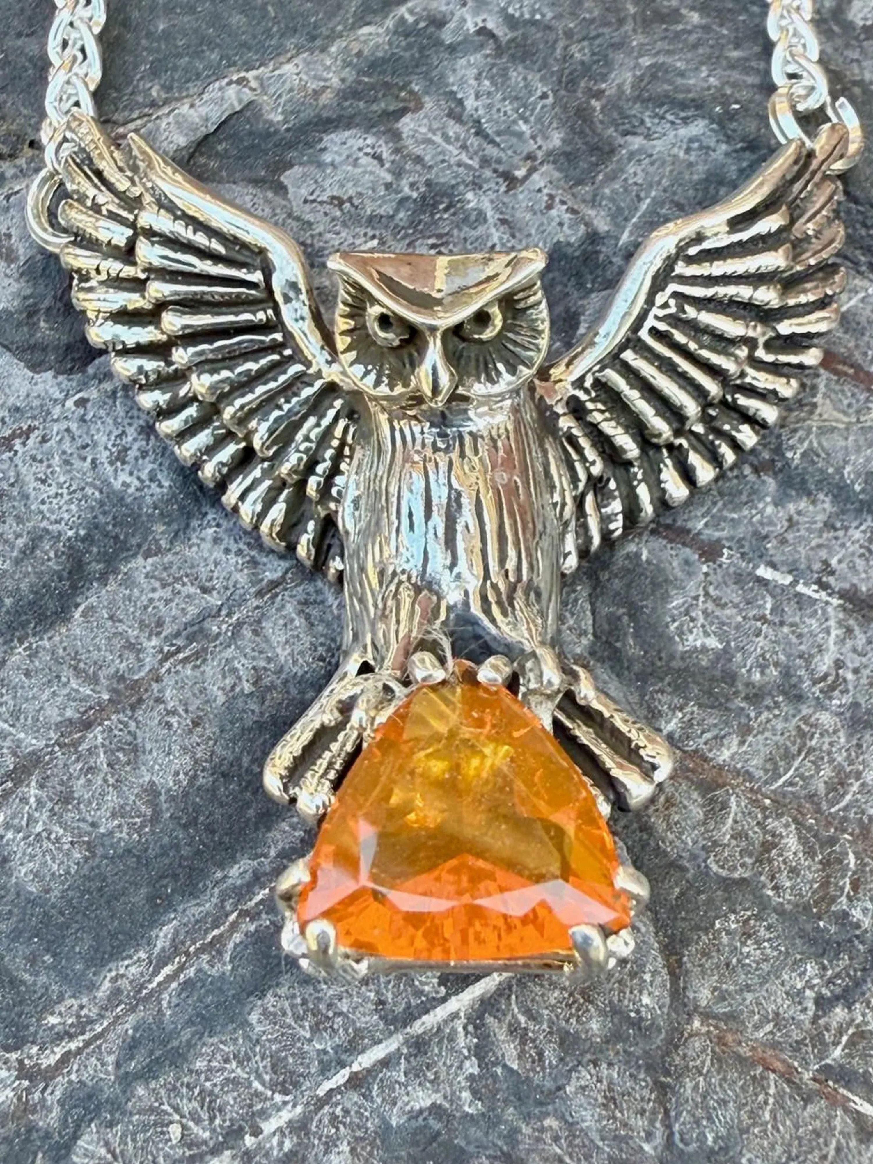 Owl Neckpiece with Mexican Fire Opal - Silver