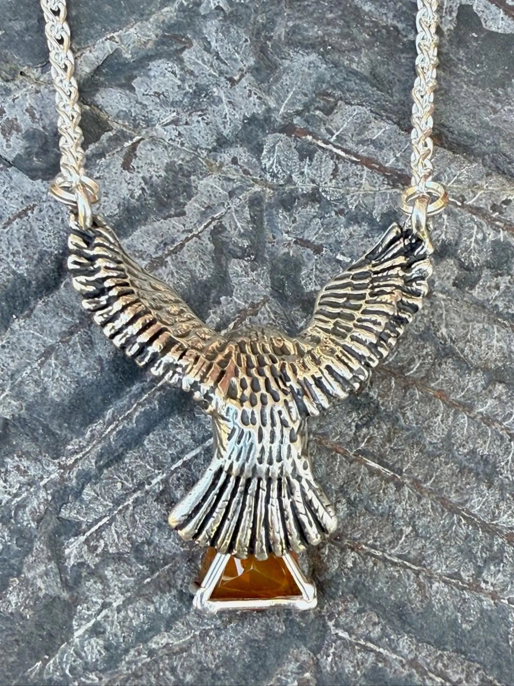 Owl Neckpiece with Mexican Fire Opal - Sterling Silver