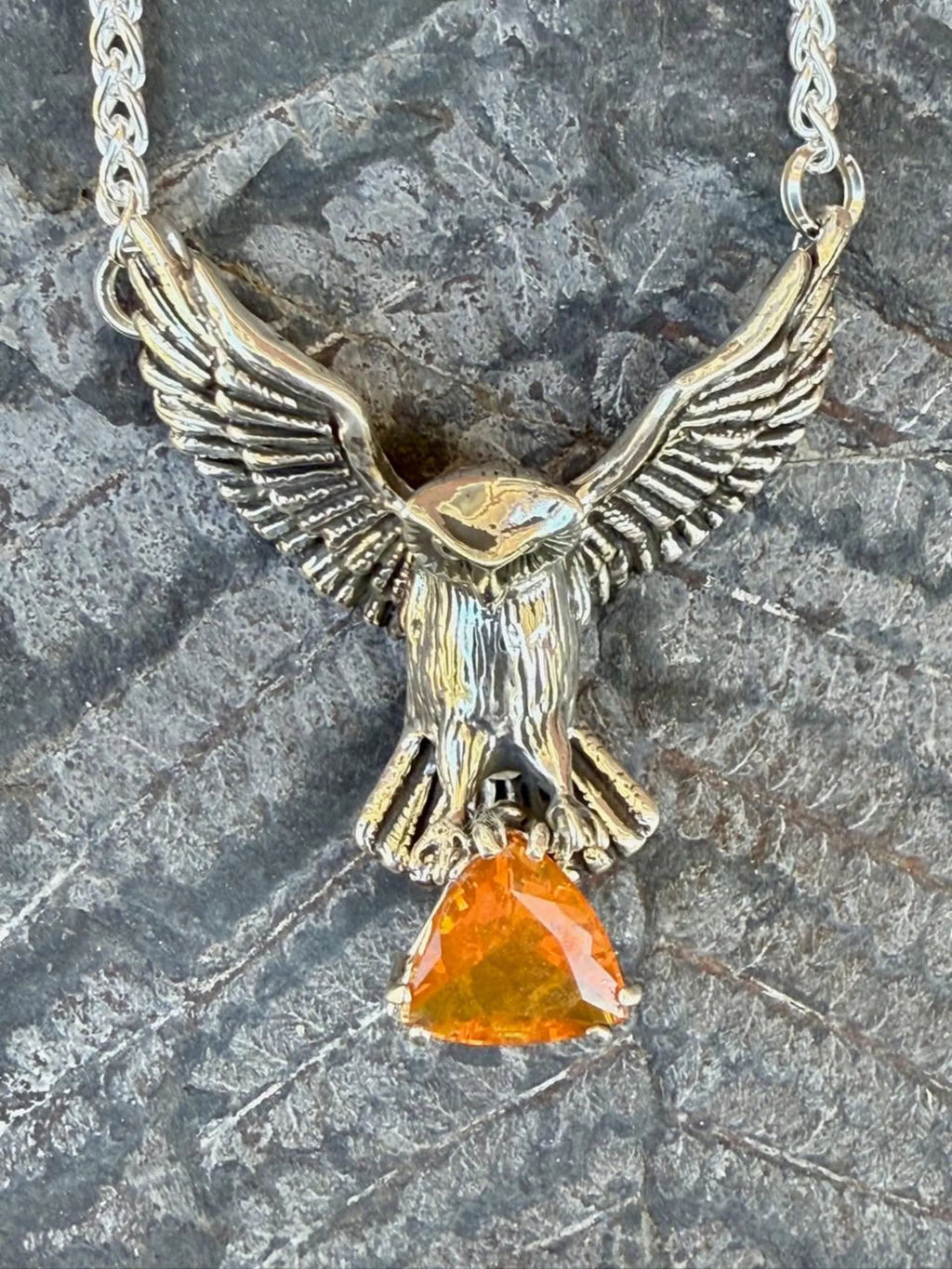 Owl Neckpiece with Mexican Fire Opal - Sterling Silver
