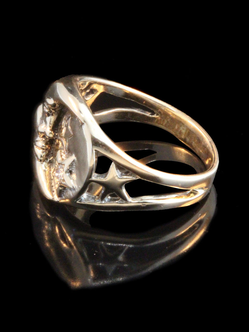 Moon and Star Ring with 5 Pt. Diamond - 14k Gold