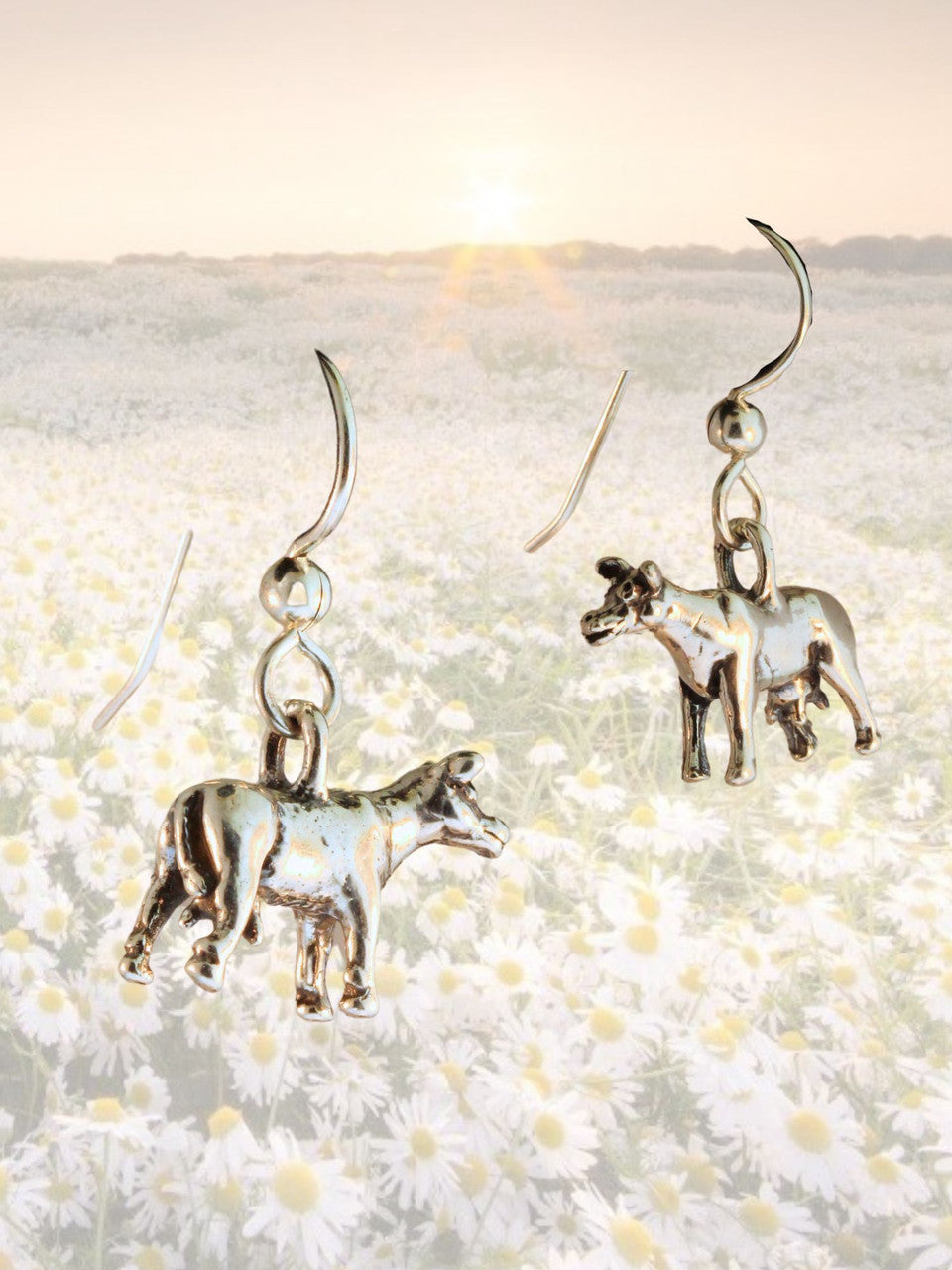 Abducted Cow Charm Earrings  - Sterling Silver