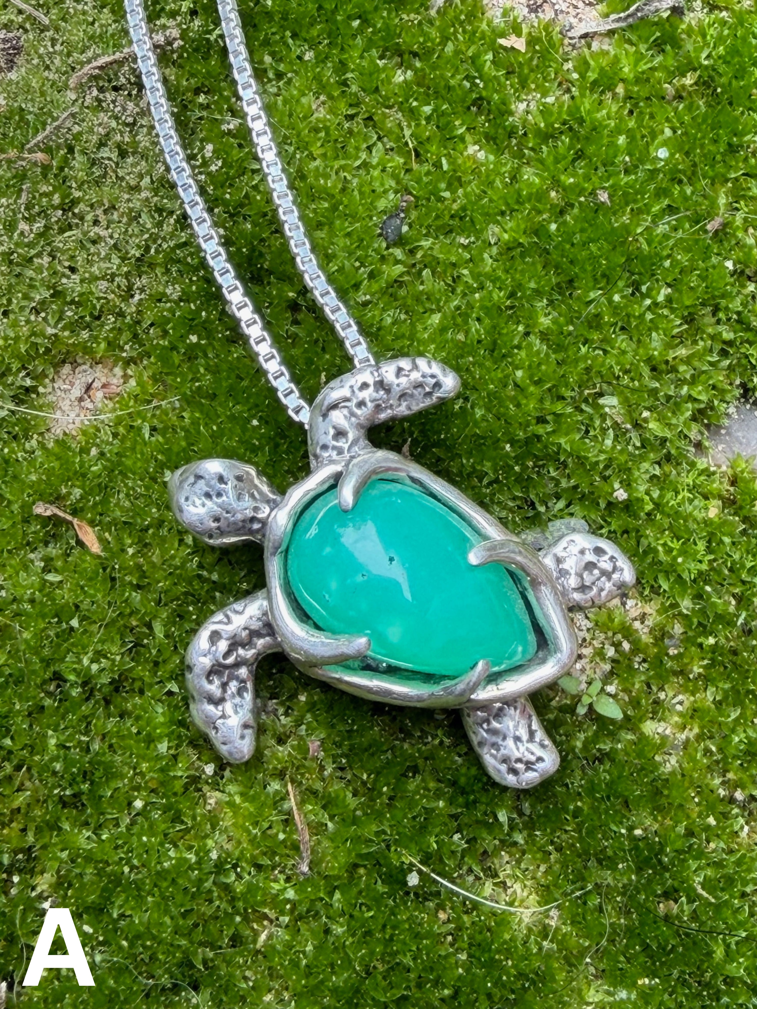 Gemstone Treasure Back Sea Turtle Pendant 2 - Sterling Silver