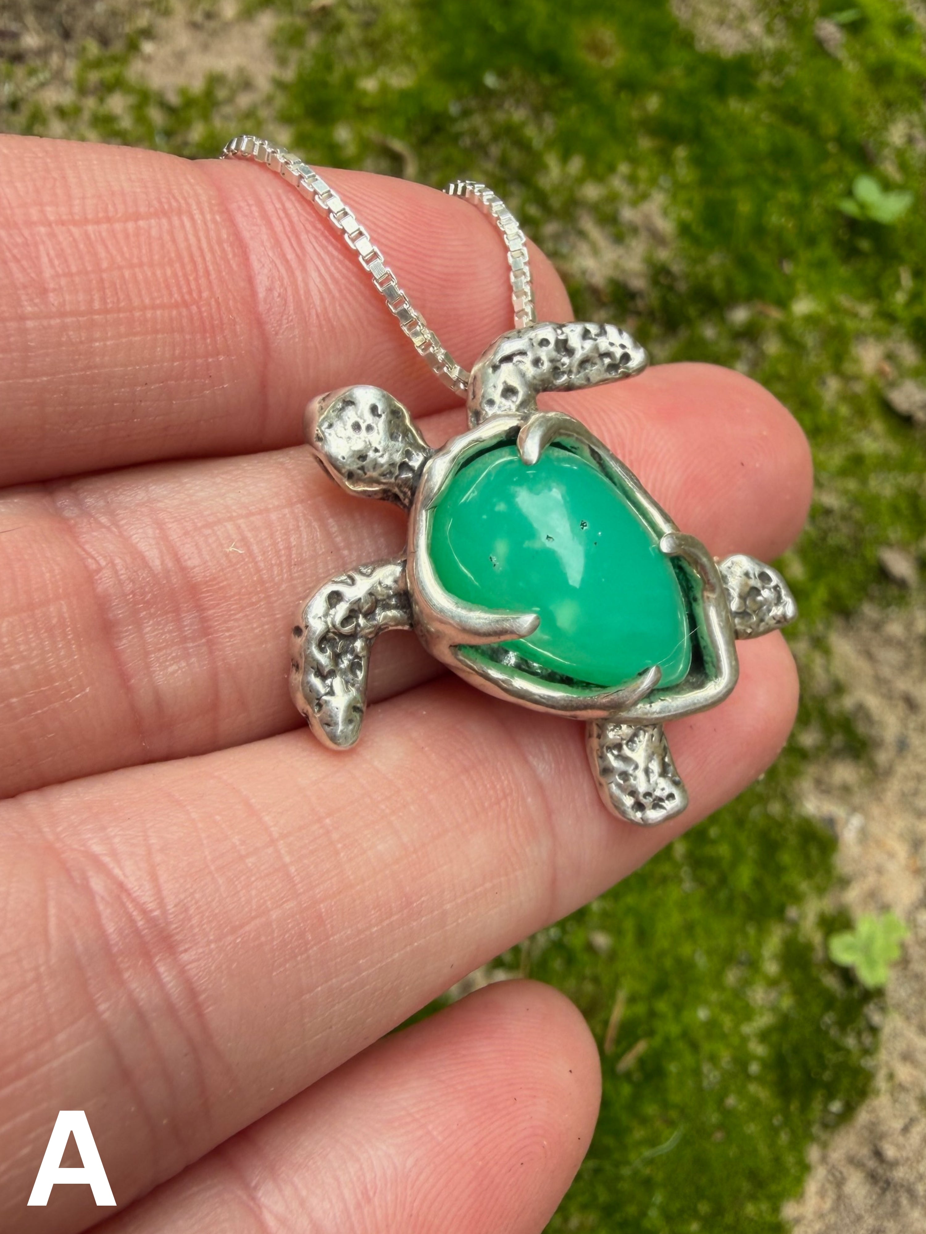 Gemstone Treasure Back Sea Turtle Pendant 2 - Sterling Silver