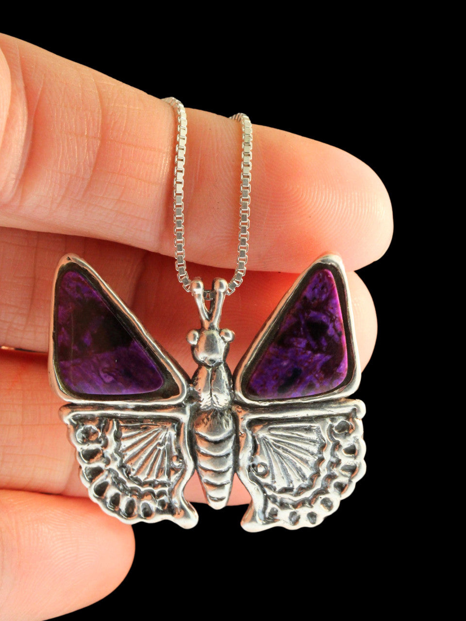 Jeweled Butterfly with Sugilite Wings - Silver